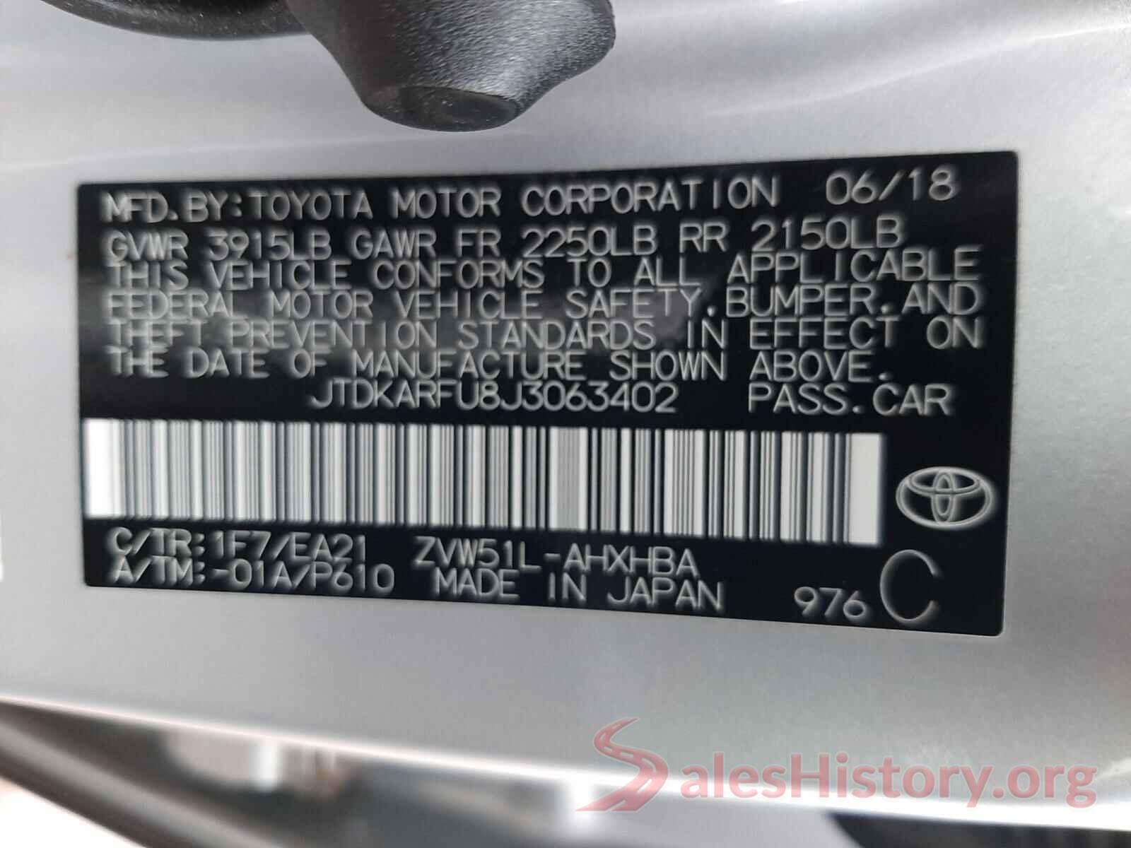 JTDKARFU8J3063402 2018 TOYOTA PRIUS