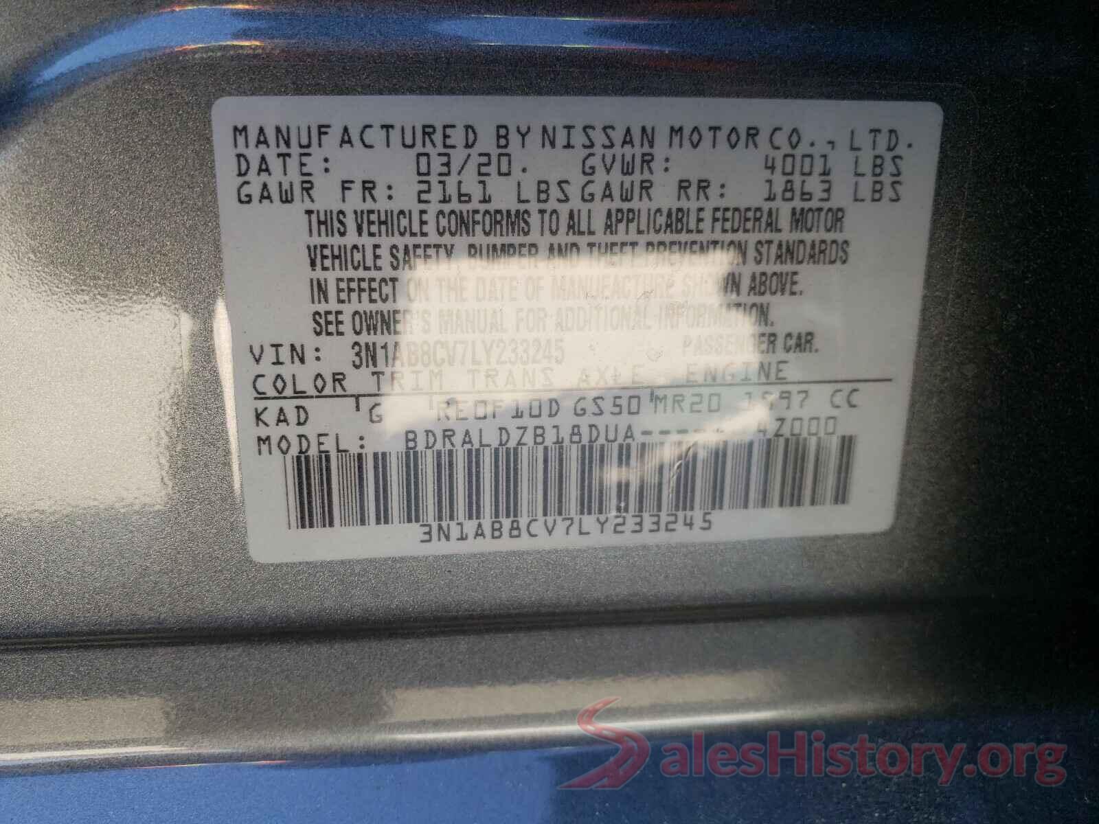 3N1AB8CV7LY233245 2020 NISSAN SENTRA