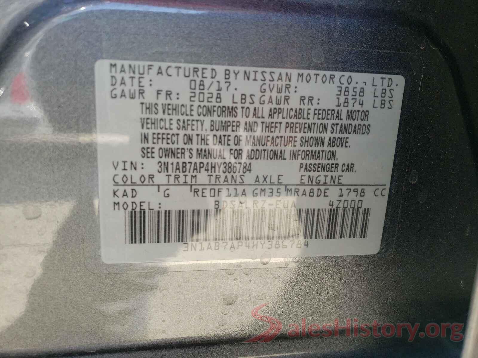 3N1AB7AP4HY386784 2017 NISSAN SENTRA