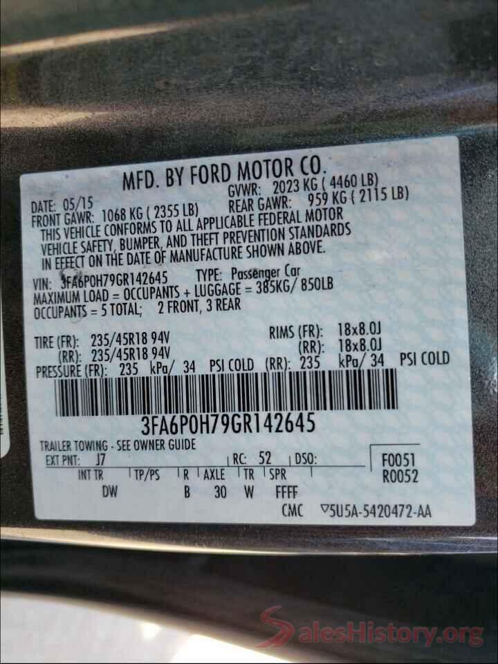 3FA6P0H79GR142645 2016 FORD FUSION