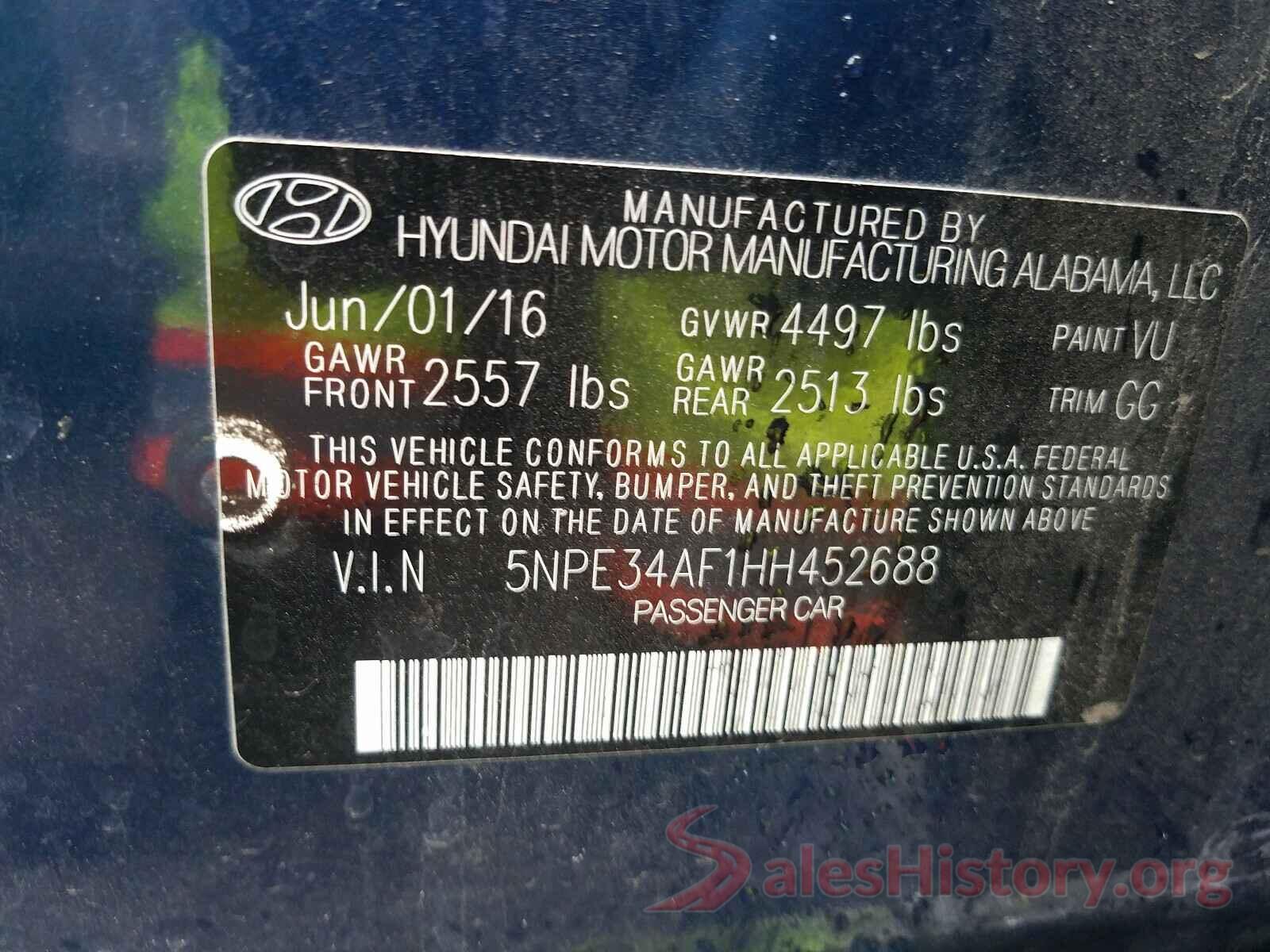 5NPE34AF1HH452688 2017 HYUNDAI SONATA