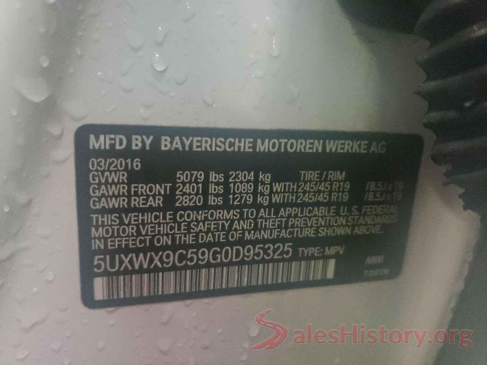 5UXWX9C59G0D95325 2016 BMW X3