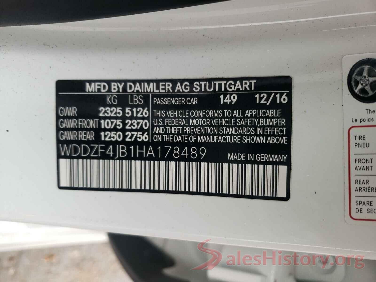 WDDZF4JB1HA178489 2017 MERCEDES-BENZ E CLASS