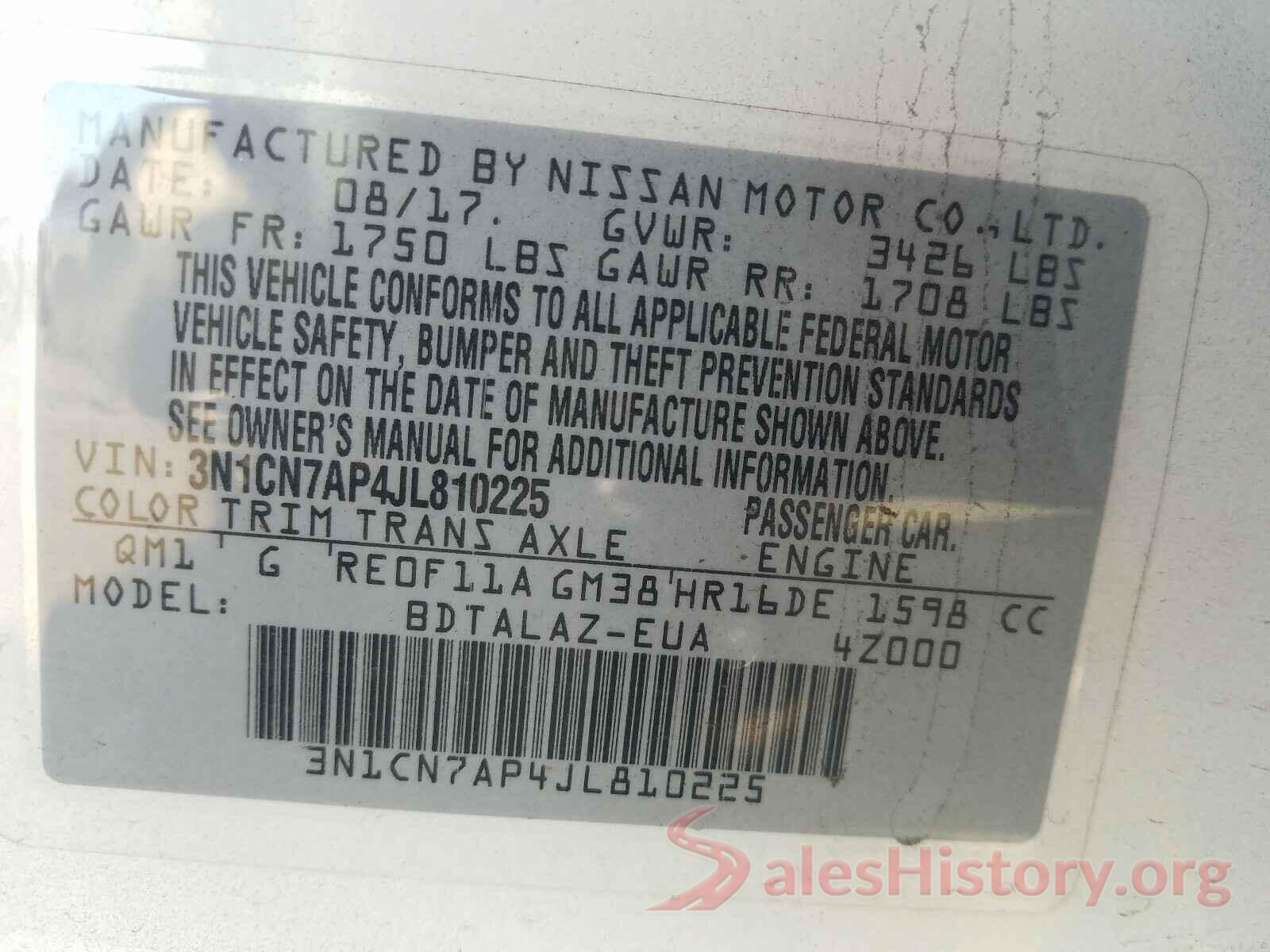 3N1CN7AP4JL810225 2018 NISSAN VERSA