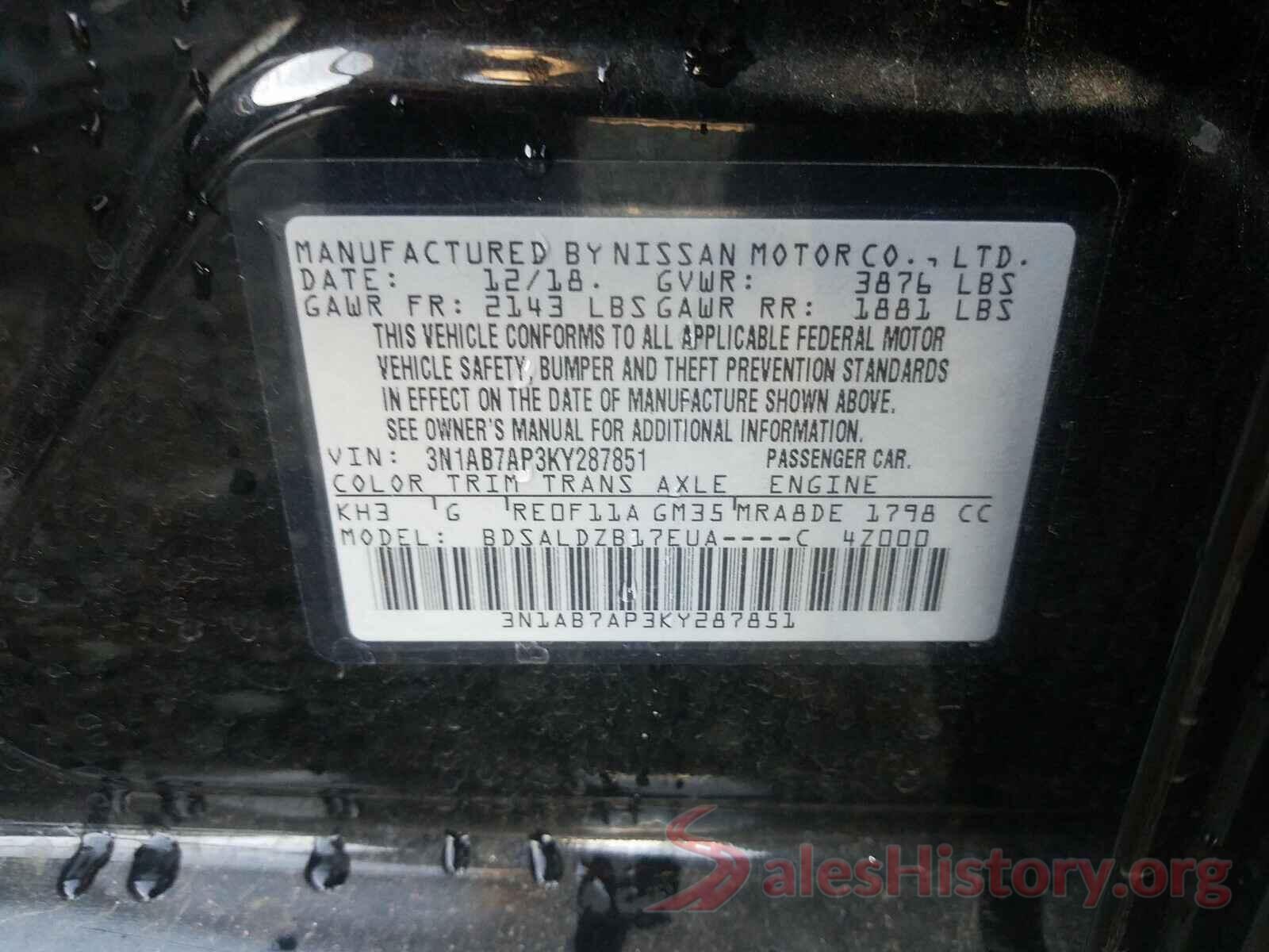 3N1AB7AP3KY287851 2019 NISSAN SENTRA