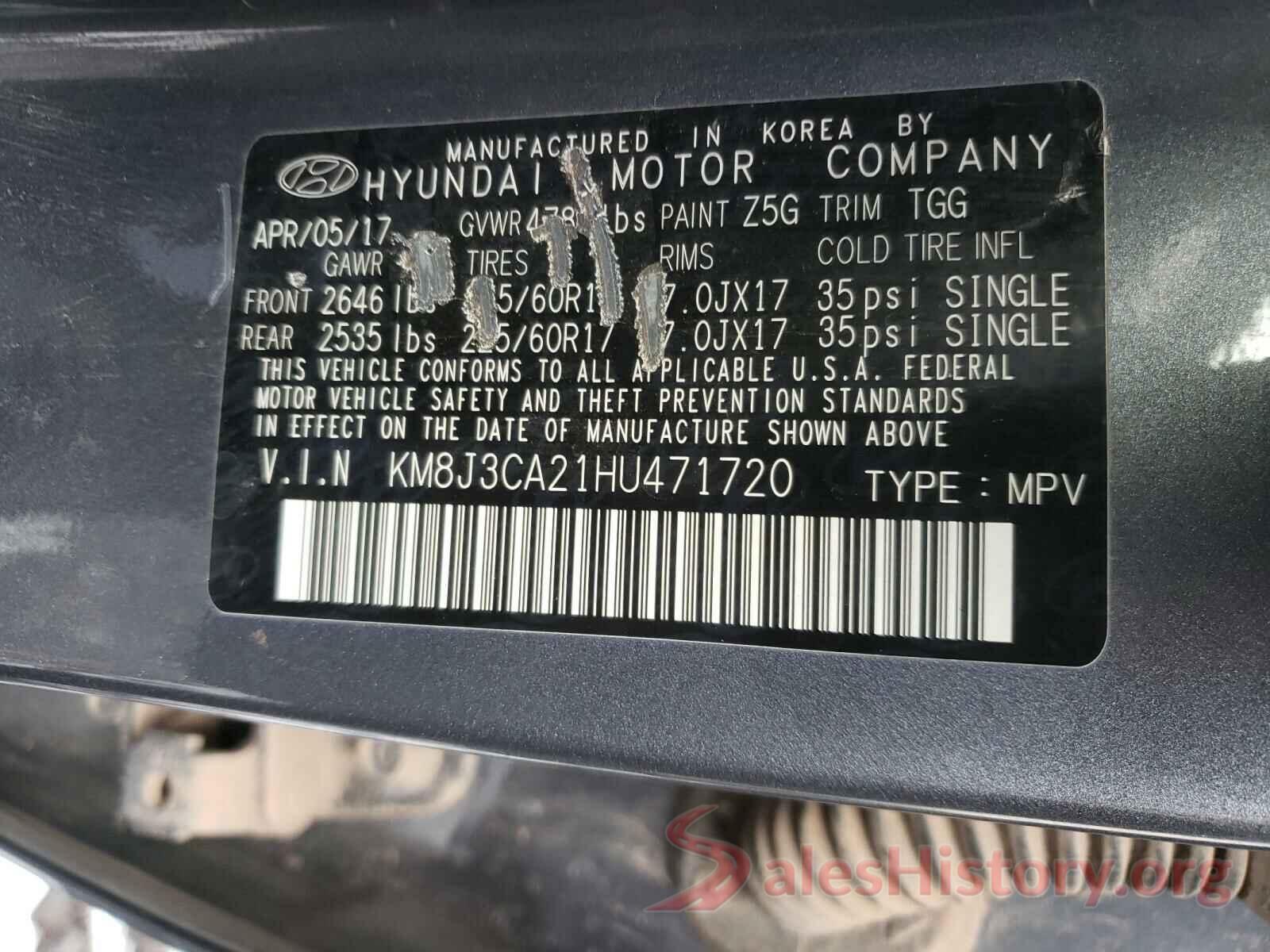 KM8J3CA21HU471720 2017 HYUNDAI TUCSON