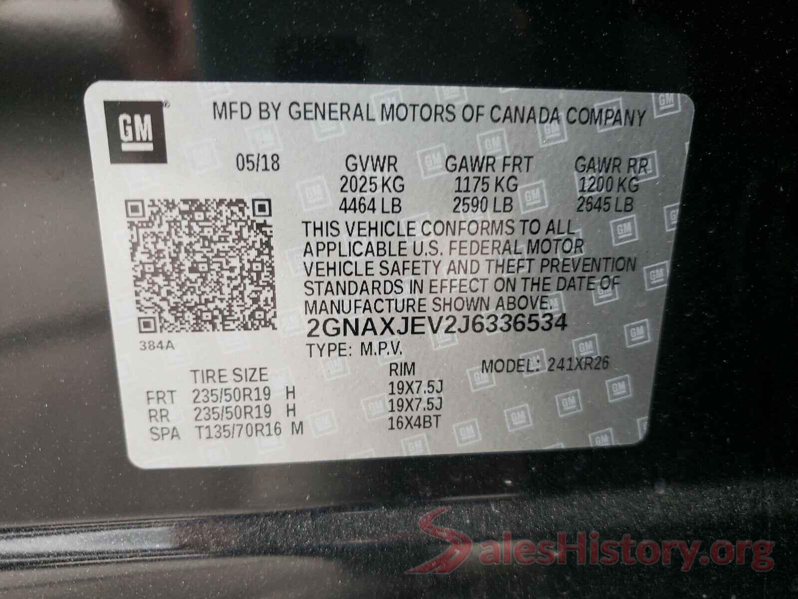 2GNAXJEV2J6336534 2018 CHEVROLET EQUINOX