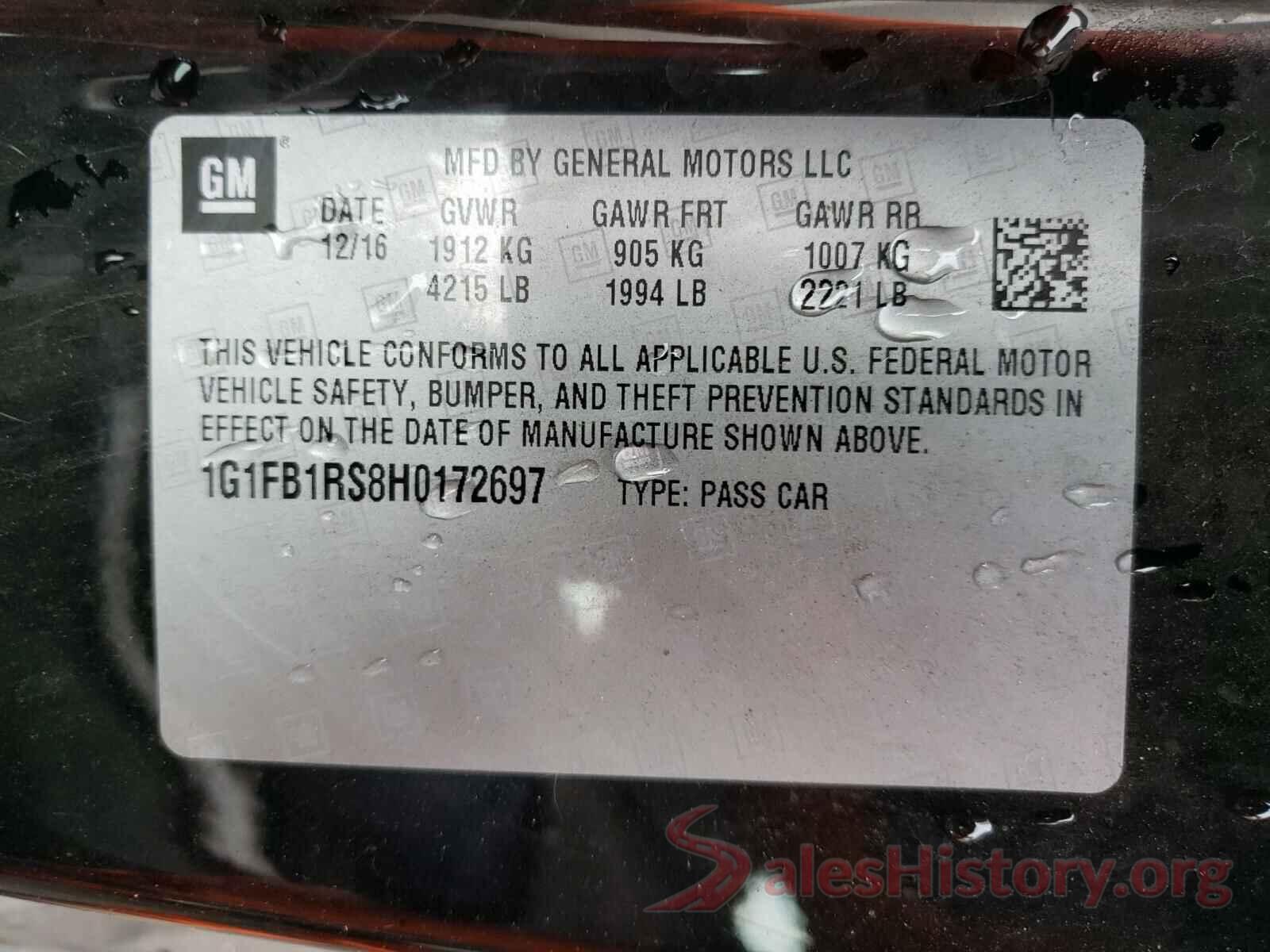 1G1FB1RS8H0172697 2017 CHEVROLET CAMARO