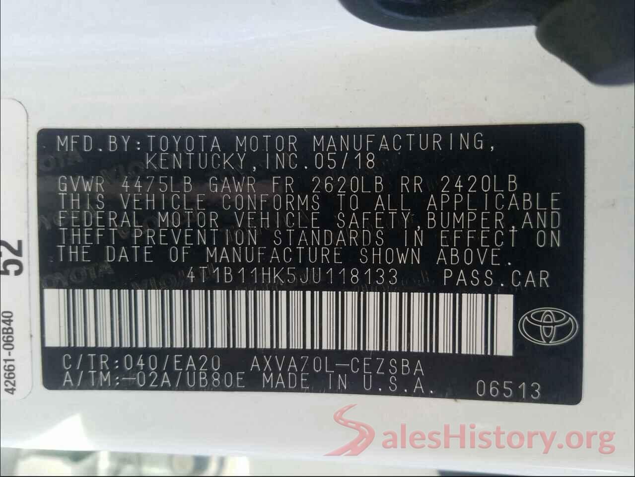 4T1B11HK5JU118133 2018 TOYOTA CAMRY