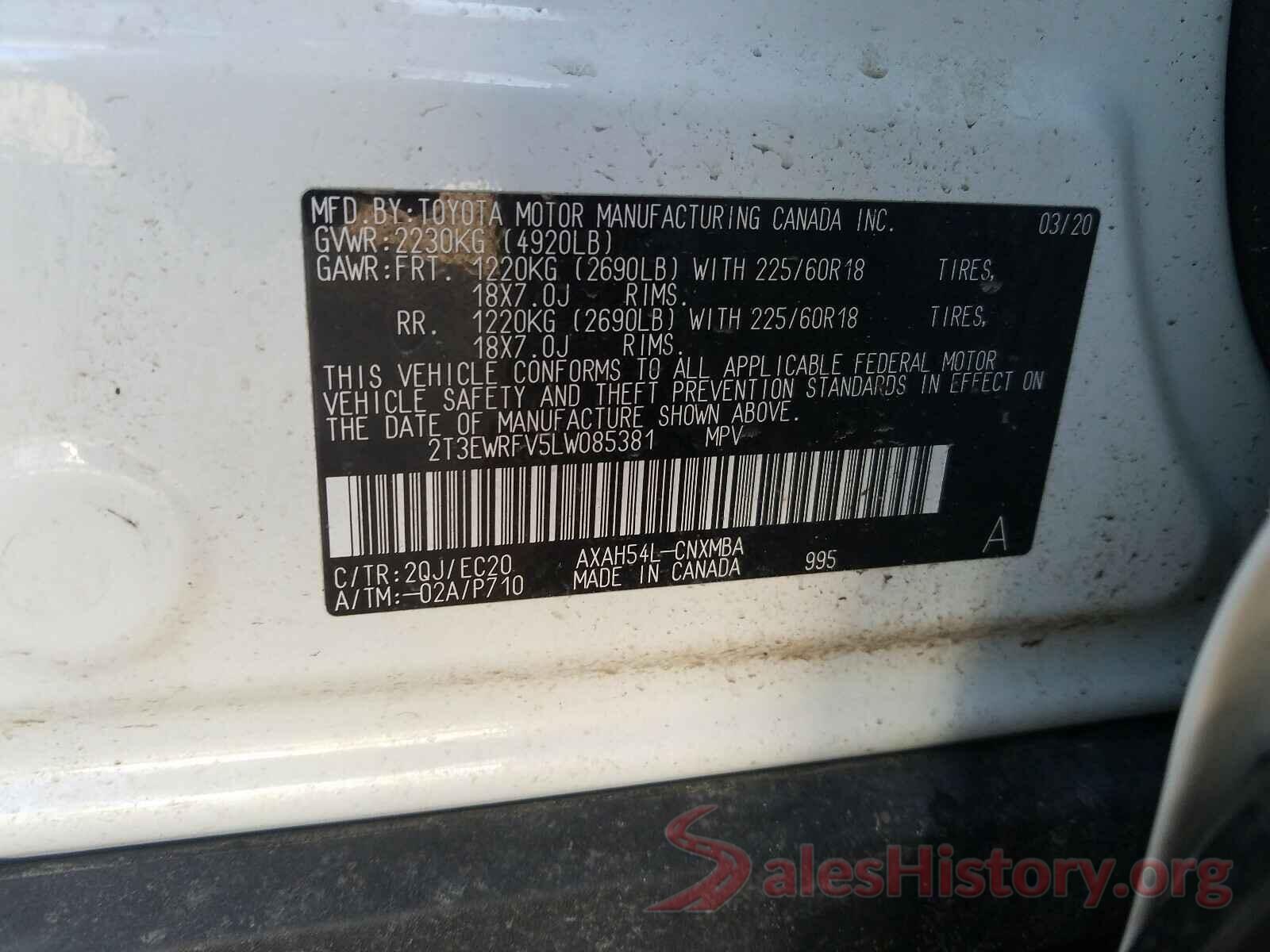 2T3EWRFV5LW085381 2020 TOYOTA RAV4