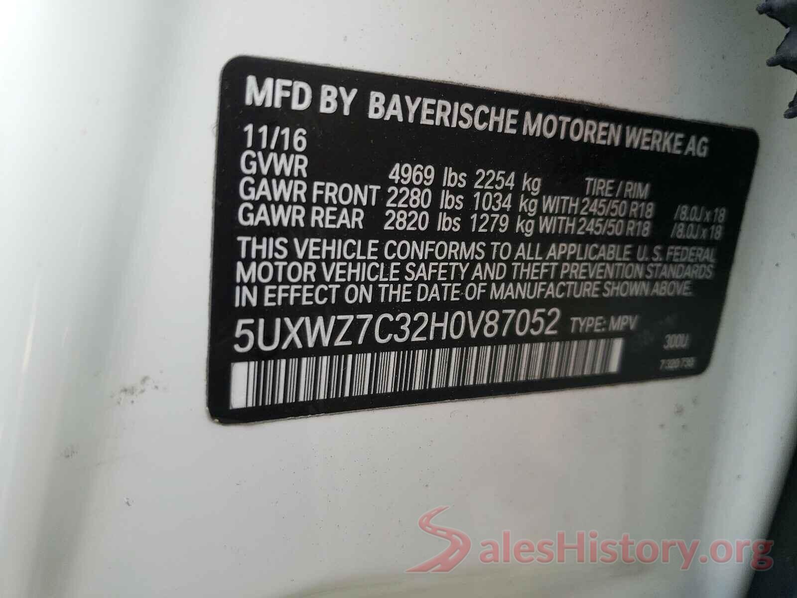 5UXWZ7C32H0V87052 2017 BMW X3