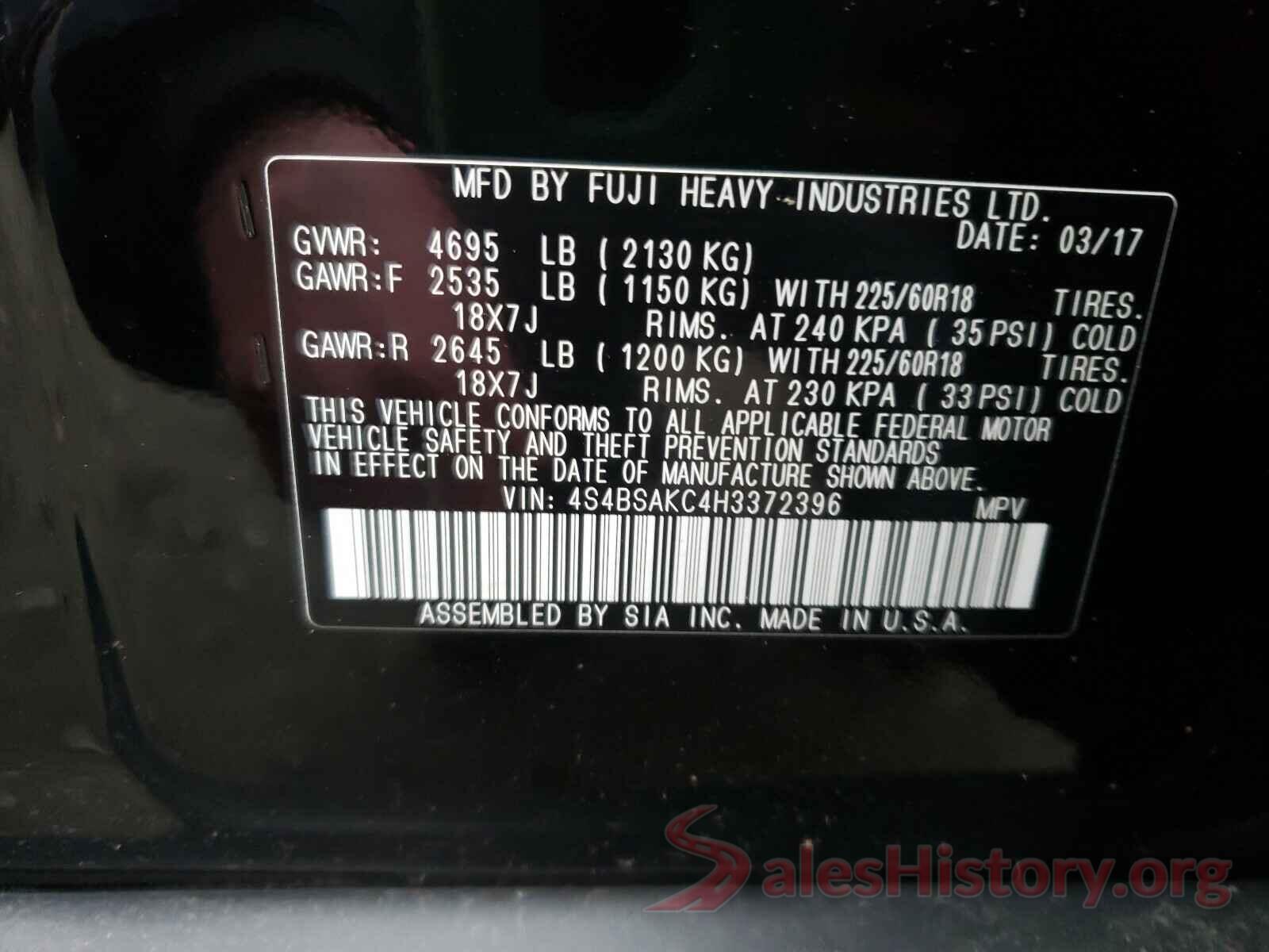 4S4BSAKC4H3372396 2017 SUBARU OUTBACK