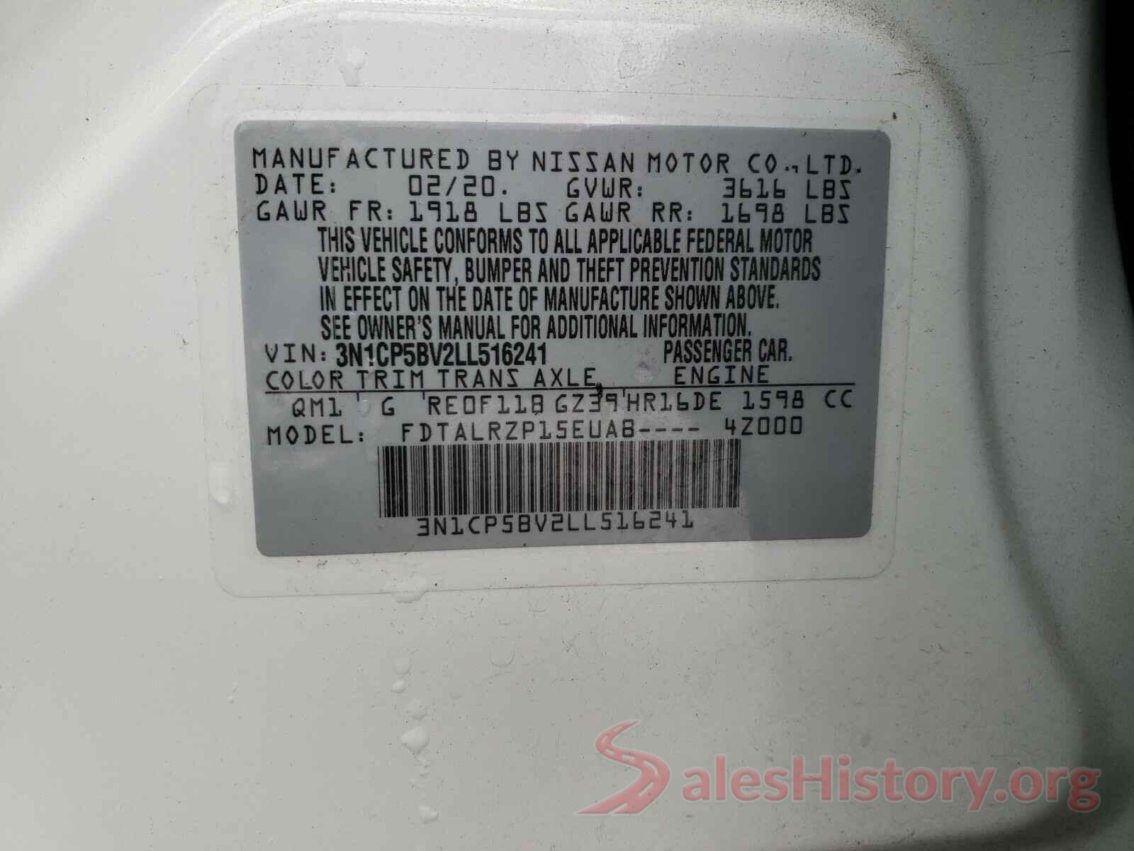 3N1CP5BV2LL516241 2020 NISSAN KICKS