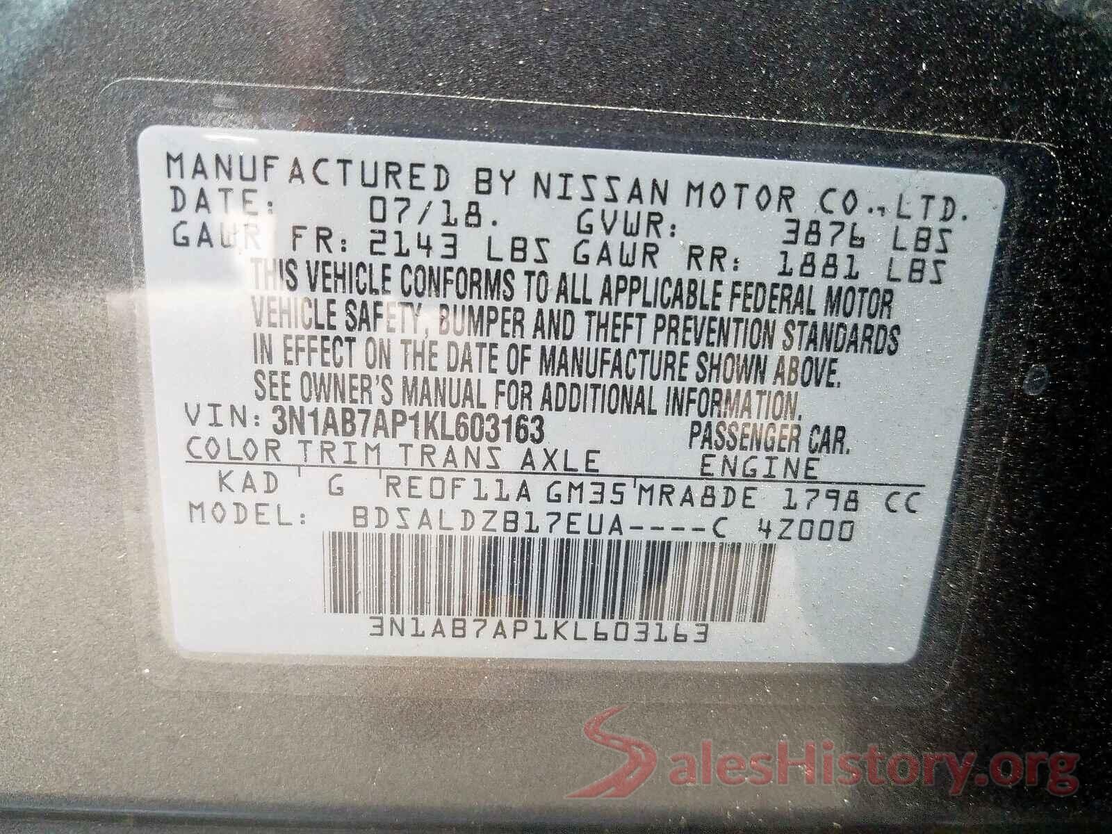 3N1AB7AP1KL603163 2019 NISSAN SENTRA