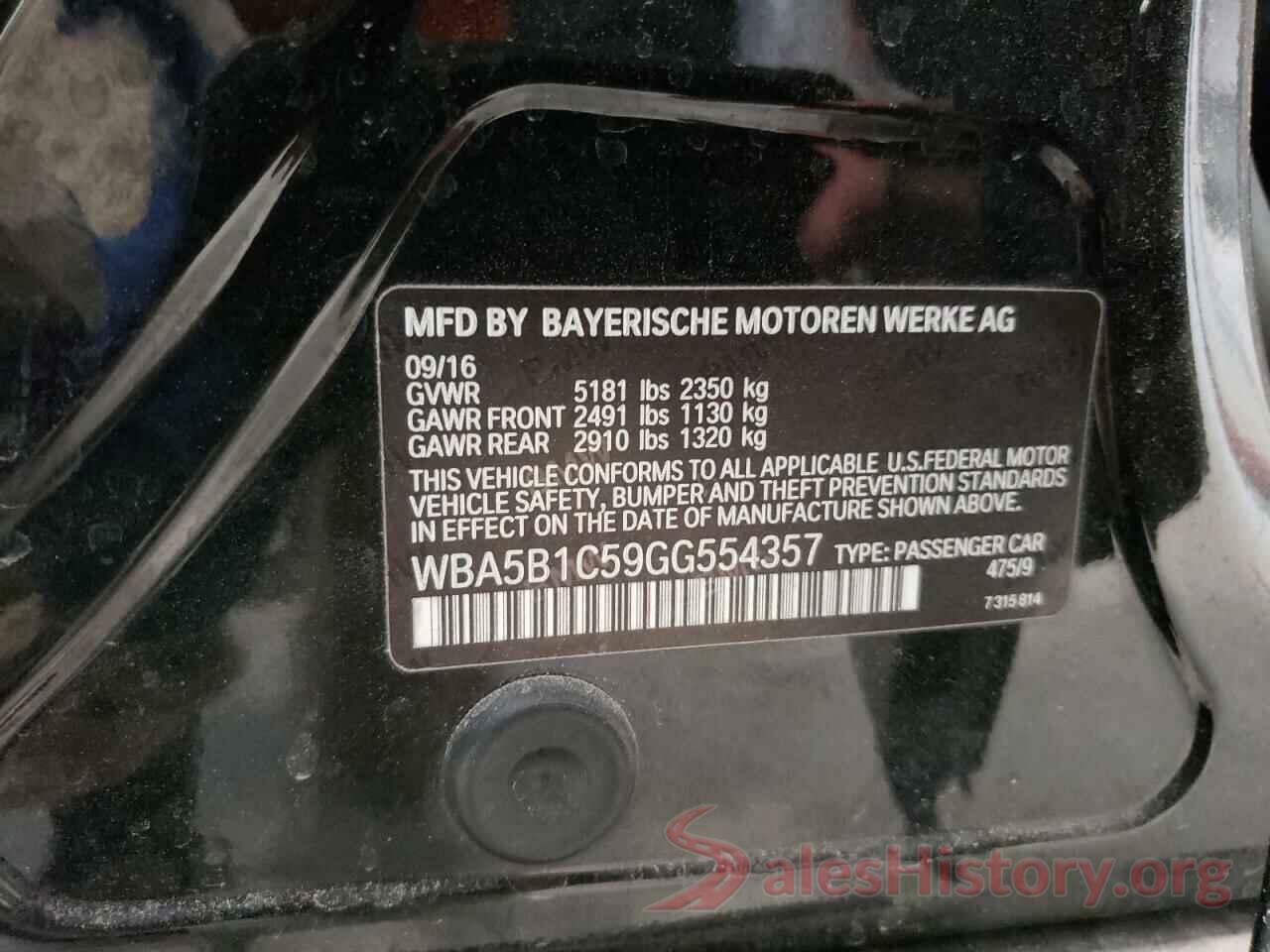 WBA5B1C59GG554357 2016 BMW 5 SERIES