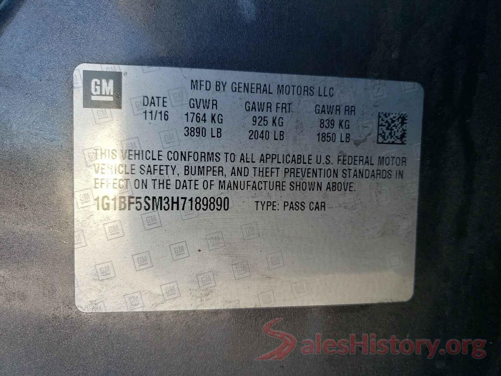 1G1BF5SM3H7189890 2017 CHEVROLET CRUZE