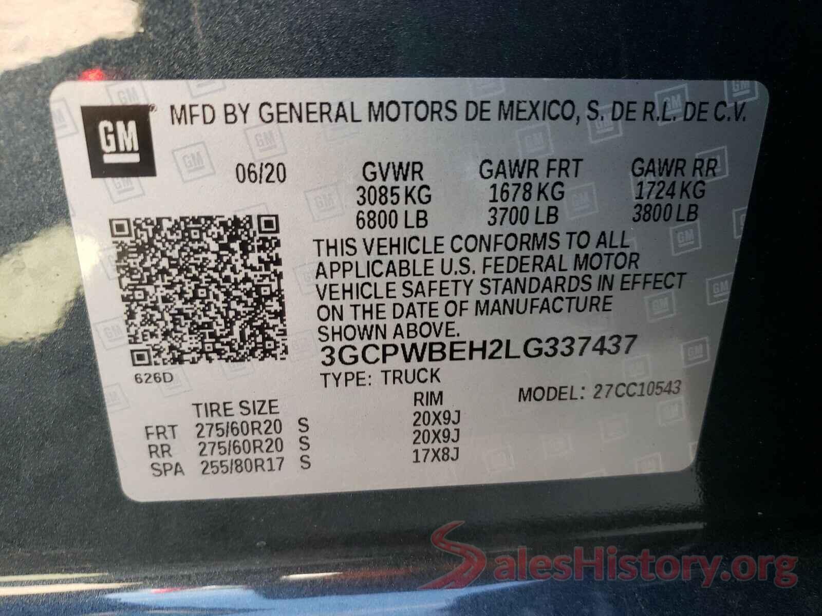 3GCPWBEH2LG337437 2020 CHEVROLET SILVERADO