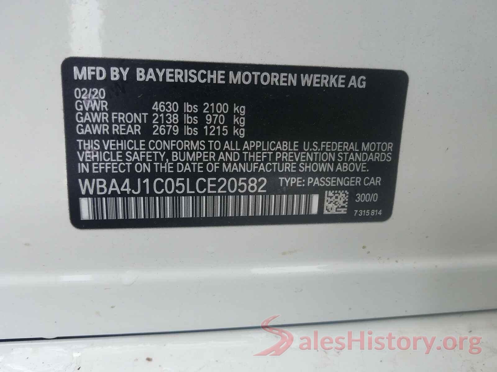 WBA4J1C05LCE20582 2020 BMW 4 SERIES