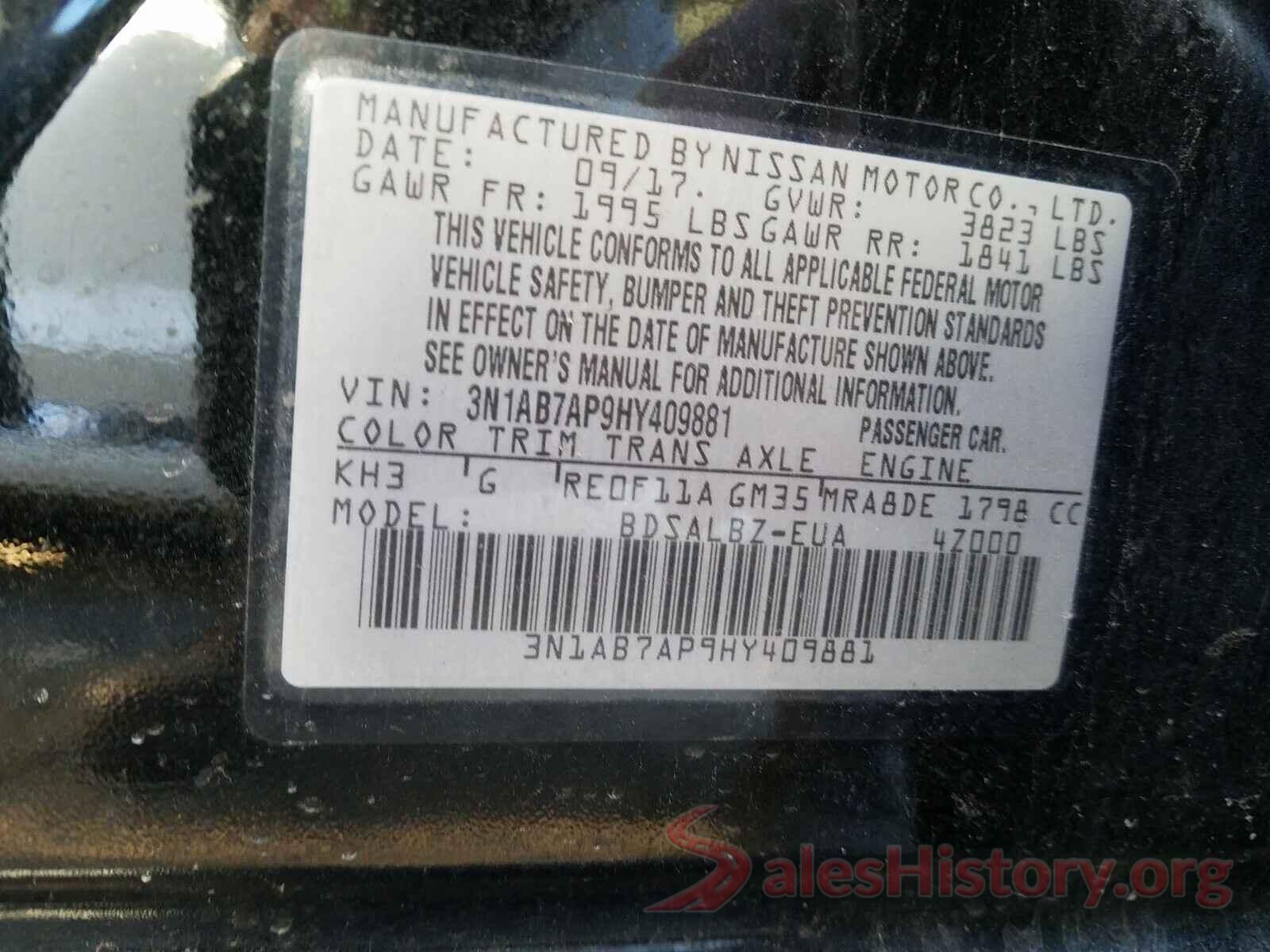 3N1AB7AP9HY409881 2017 NISSAN SENTRA