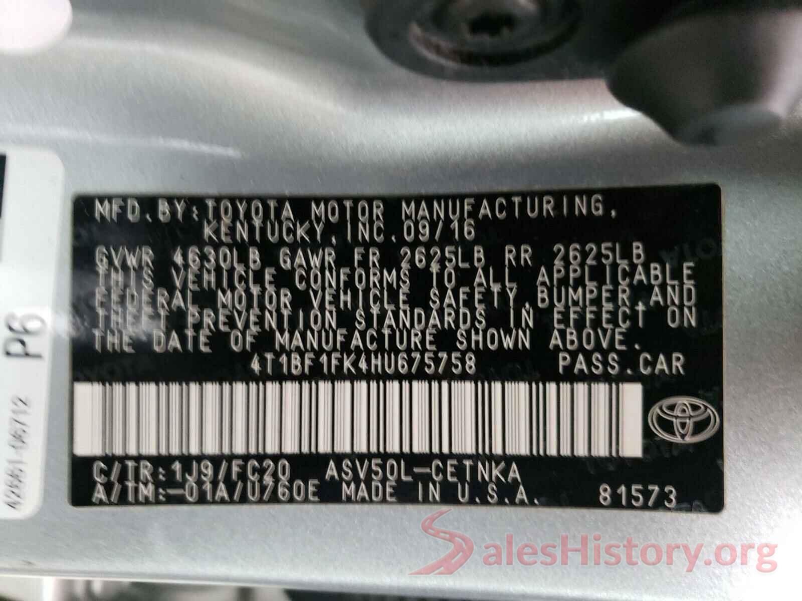 4T1BF1FK4HU675758 2017 TOYOTA CAMRY