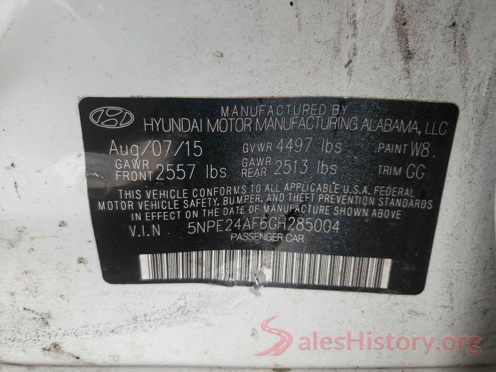 5NPE24AF6GH285004 2016 HYUNDAI SONATA