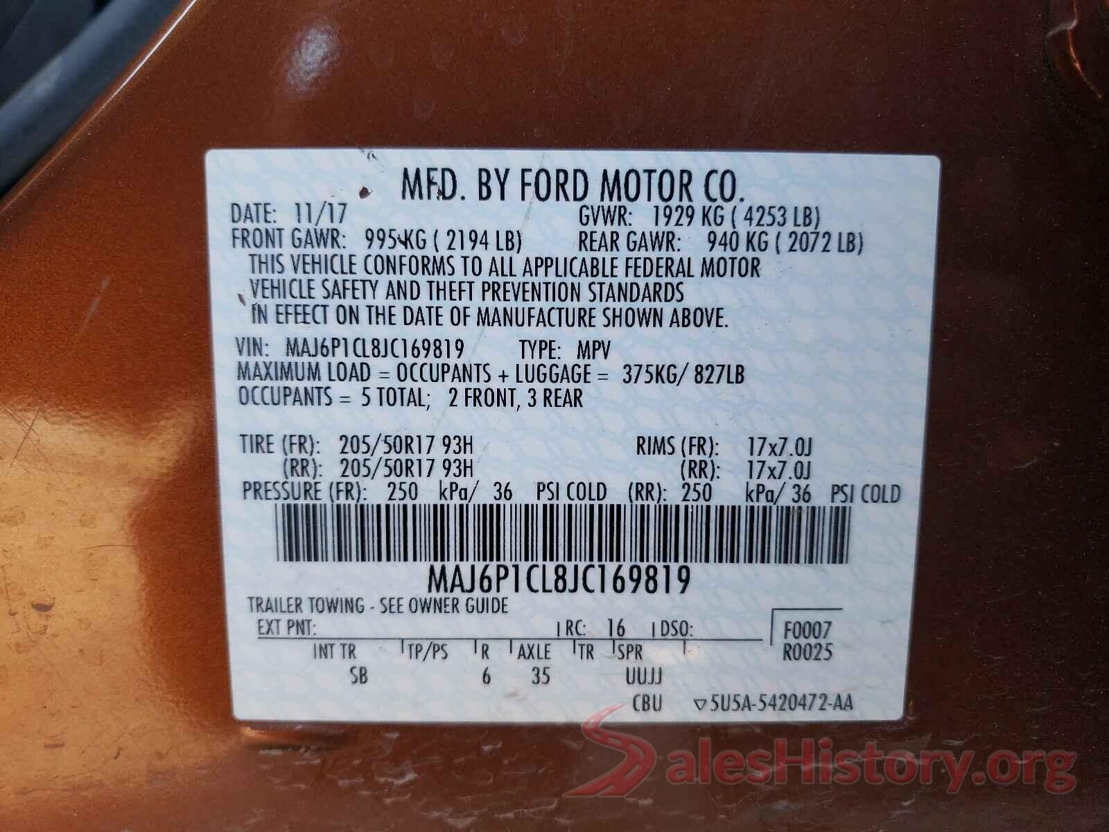 MAJ6P1CL8JC169819 2018 FORD ALL OTHER
