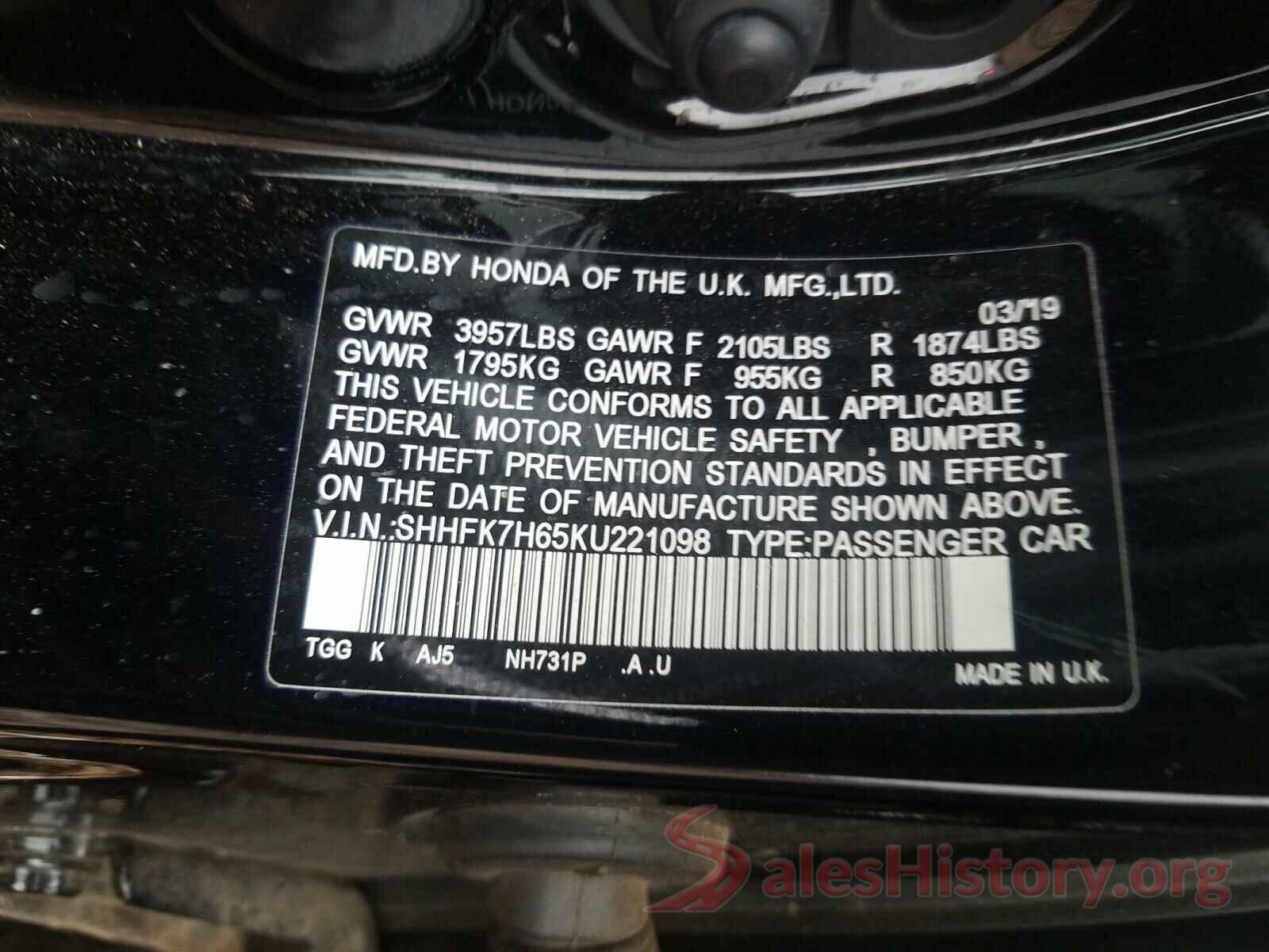 SHHFK7H65KU221098 2019 HONDA CIVIC