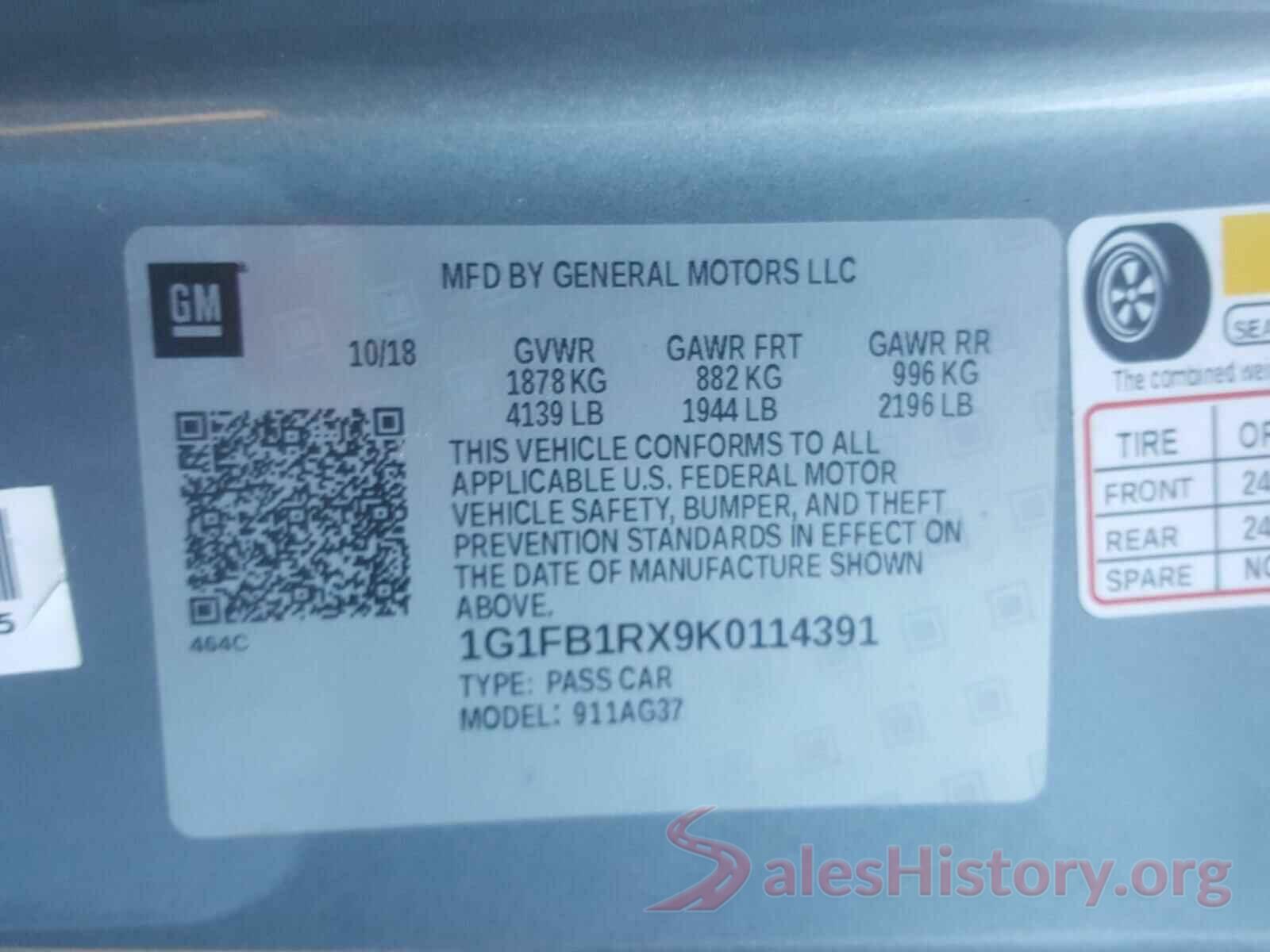 1G1FB1RX9K0114391 2019 CHEVROLET CAMARO