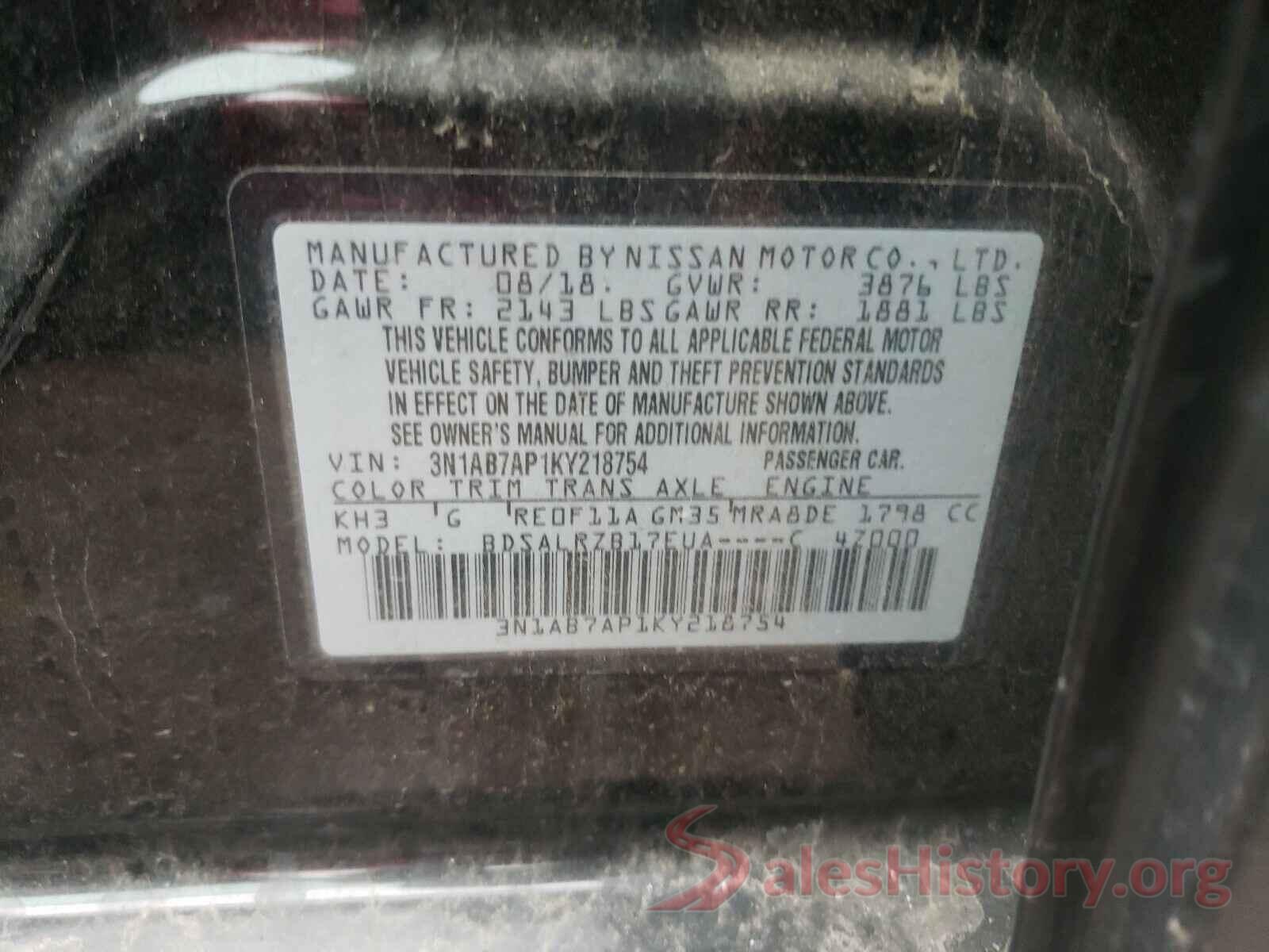 3N1AB7AP1KY218754 2019 NISSAN SENTRA