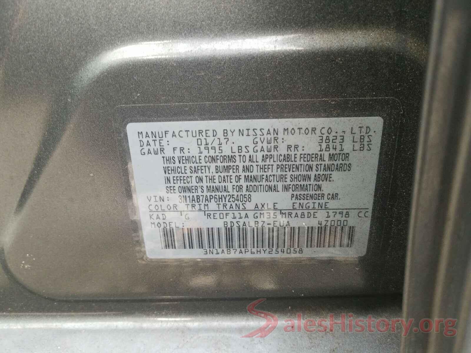 3N1AB7AP6HY254058 2017 NISSAN SENTRA