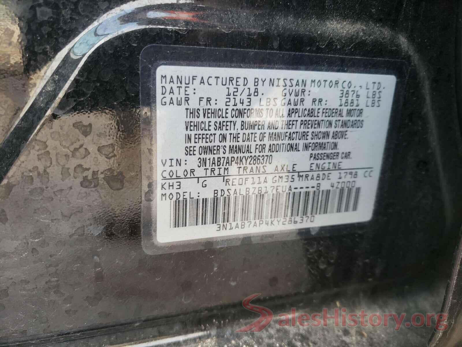 3N1AB7AP4KY286370 2019 NISSAN SENTRA