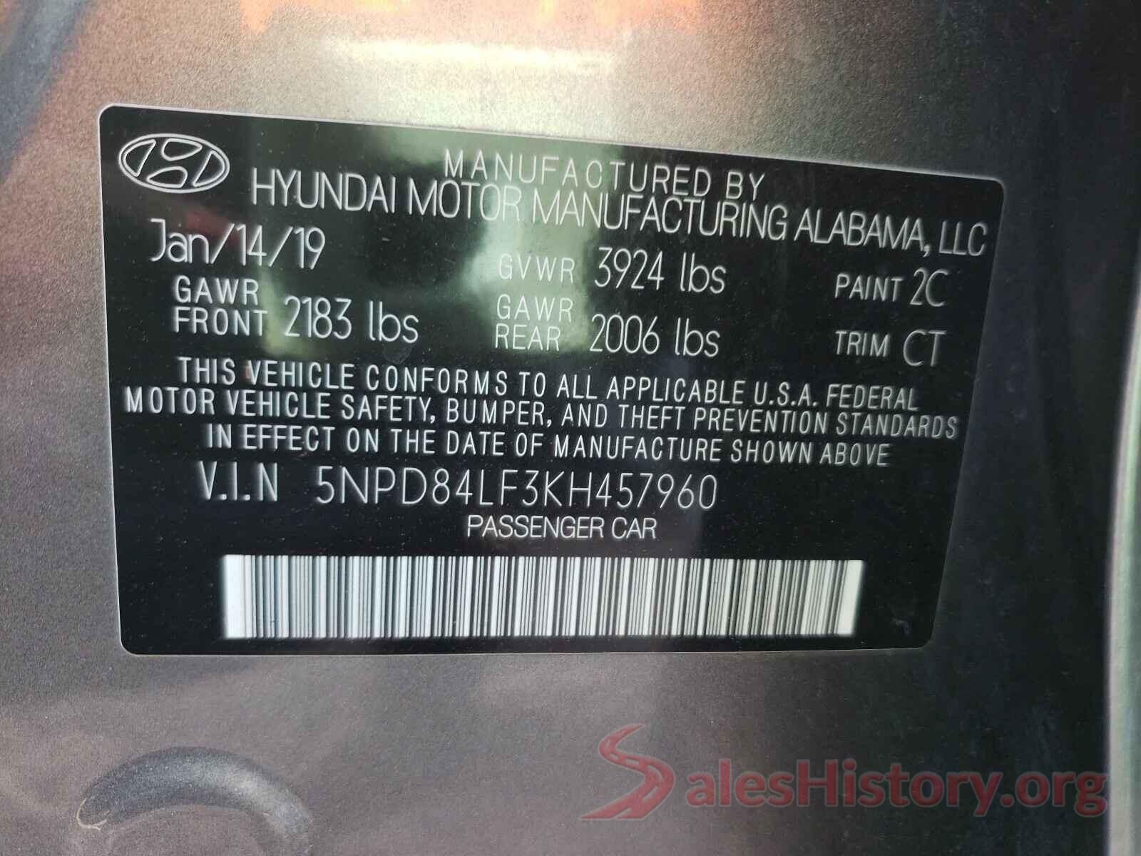 5NPD84LF3KH457960 2019 HYUNDAI ELANTRA