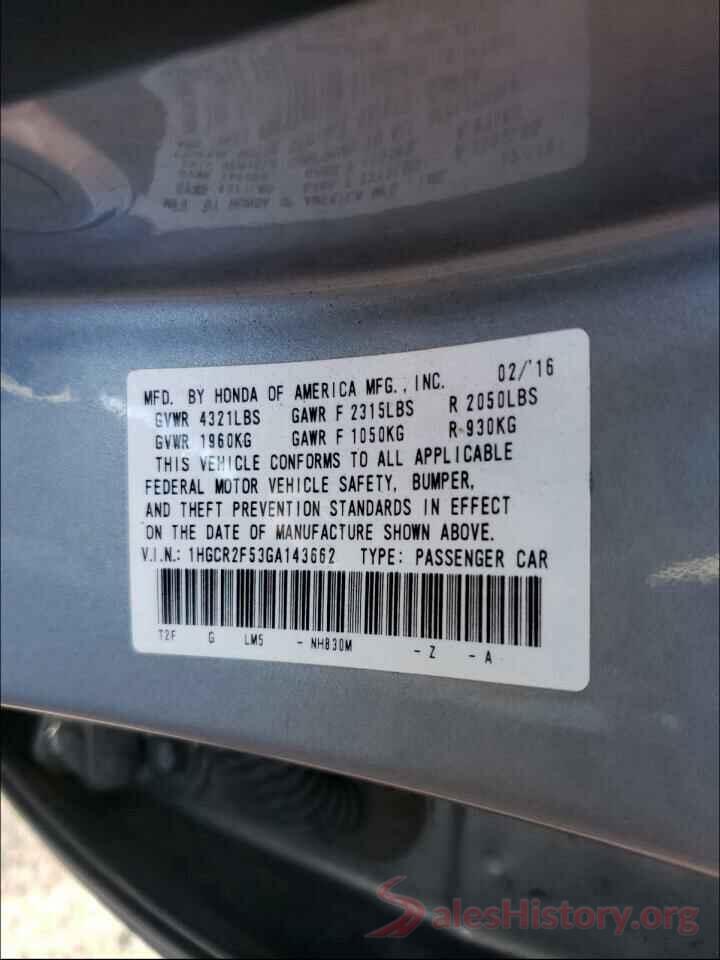 1HGCR2F53GA143662 2016 HONDA ACCORD