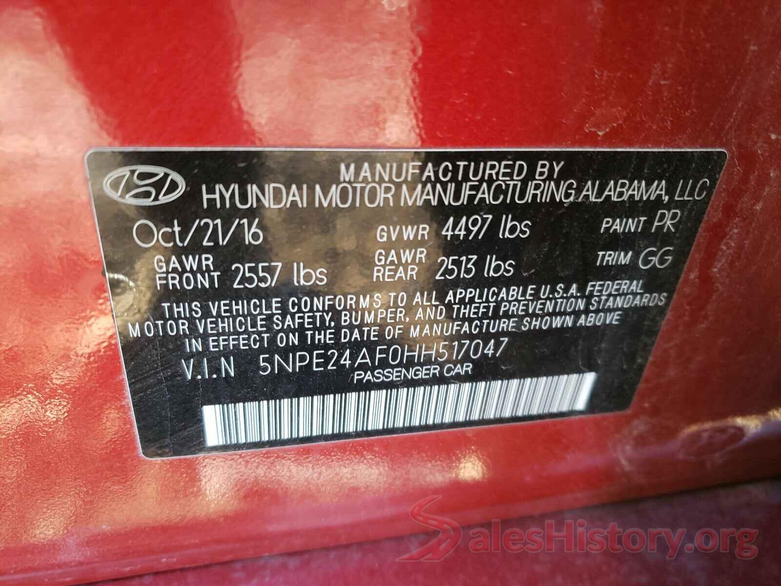 5NPE24AF0HH517047 2017 HYUNDAI SONATA