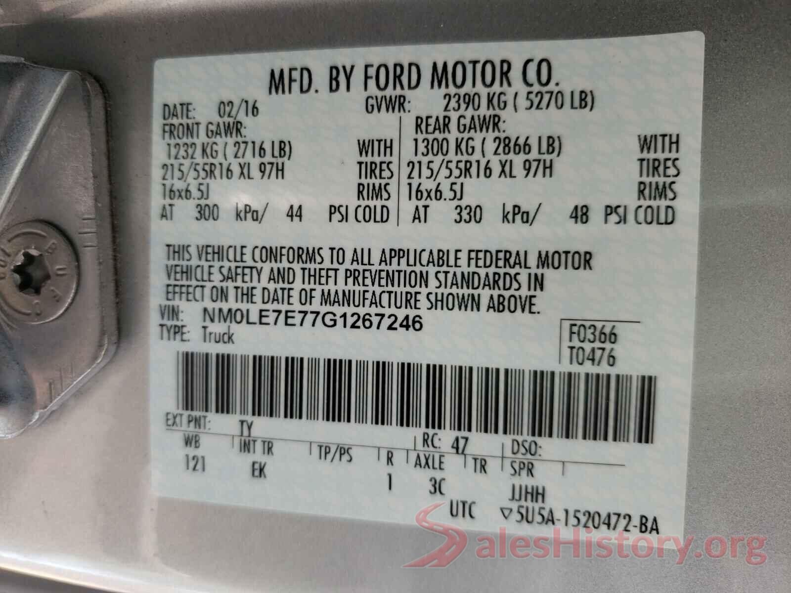 NM0LE7E77G1267246 2016 FORD TRANSIT CO