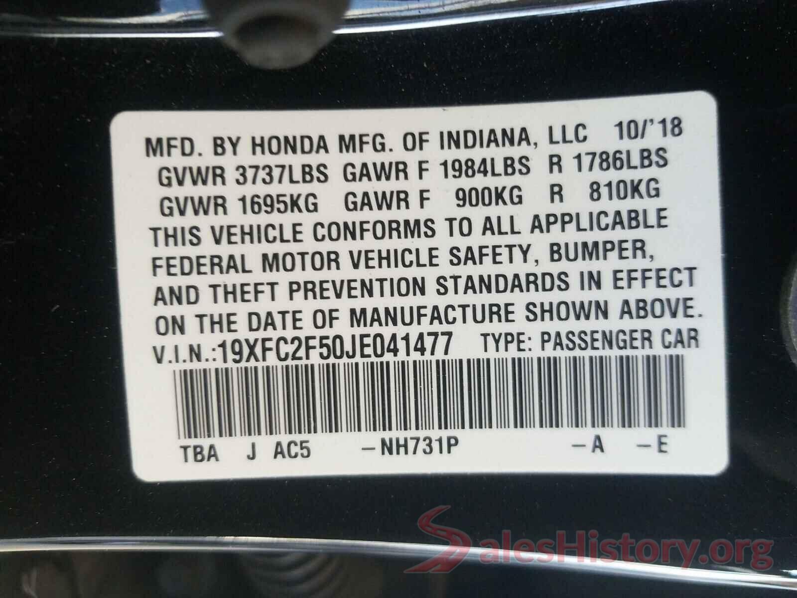 19XFC2F50JE041477 2018 HONDA CIVIC