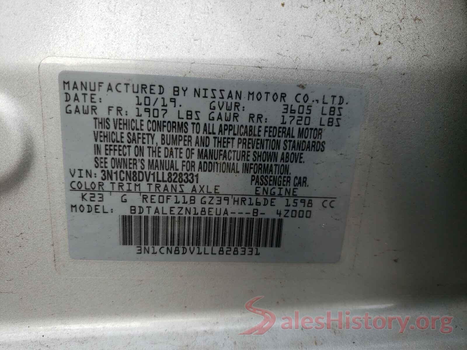 3N1CN8DV1LL828331 2019 NISSAN VERSA