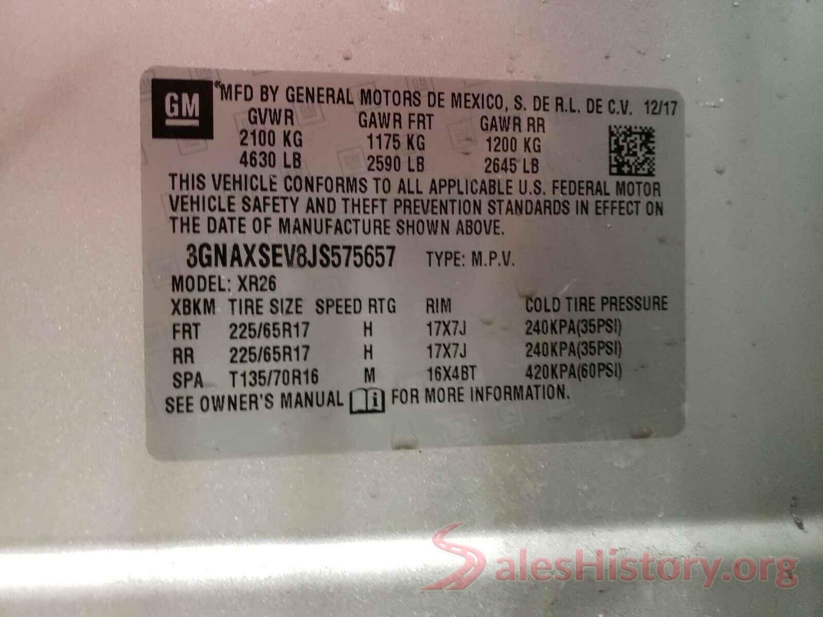 3GNAXSEV8JS575657 2018 CHEVROLET EQUINOX