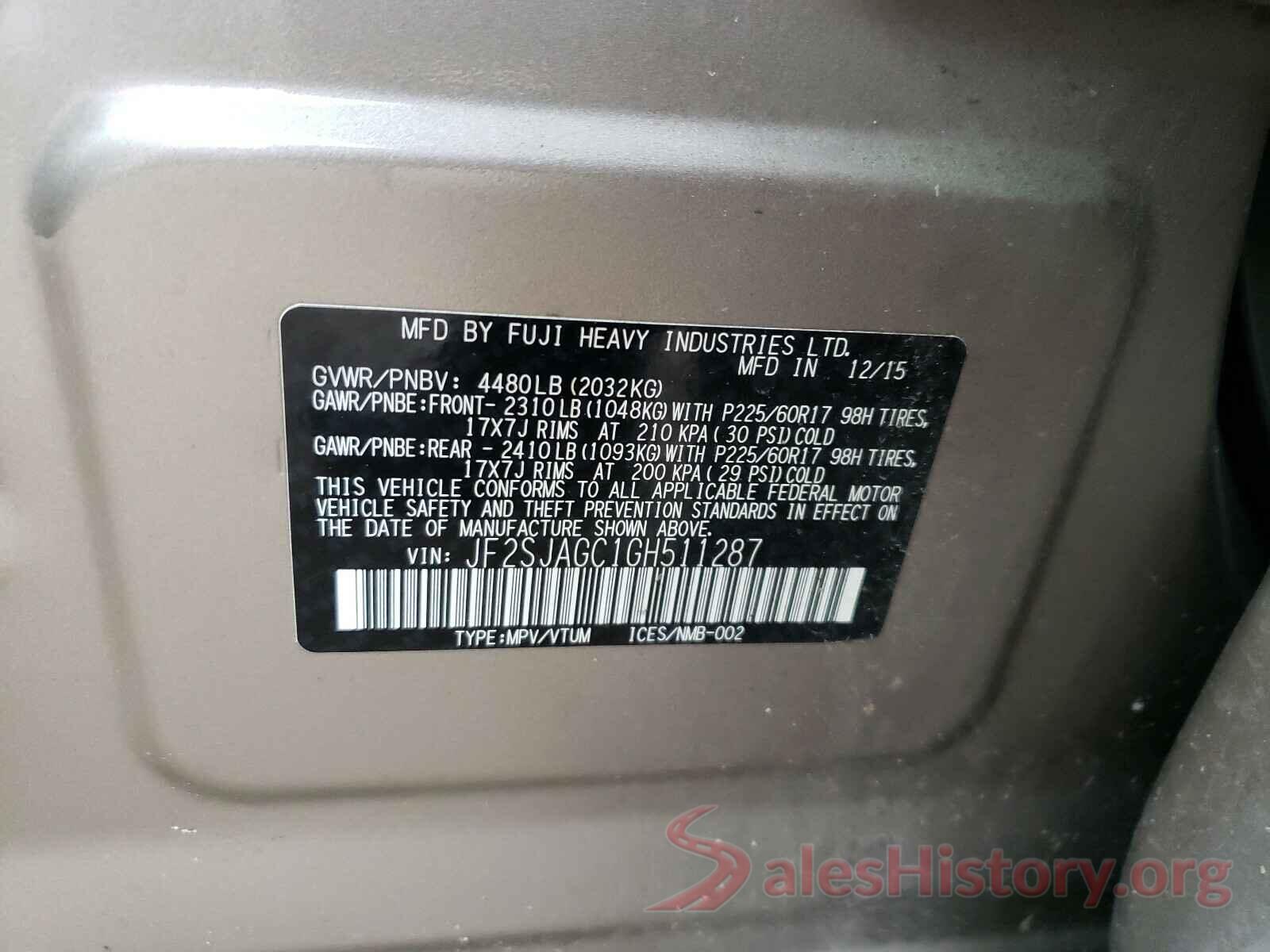 JF2SJAGC1GH511287 2016 SUBARU FORESTER