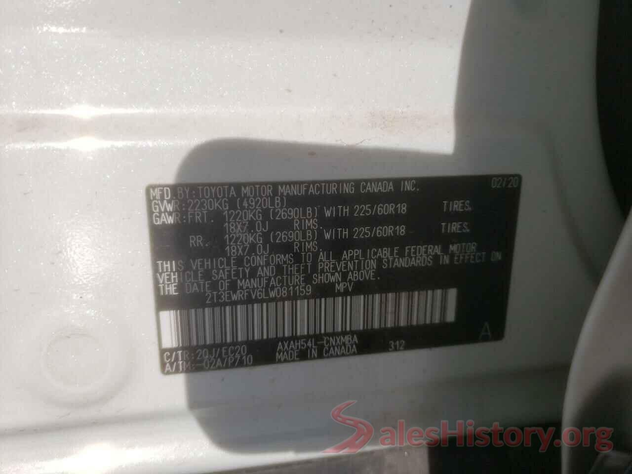 2T3EWRFV6LW081159 2020 TOYOTA RAV4