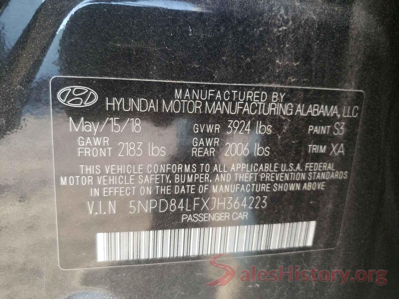 5NPD84LFXJH364223 2018 HYUNDAI ELANTRA