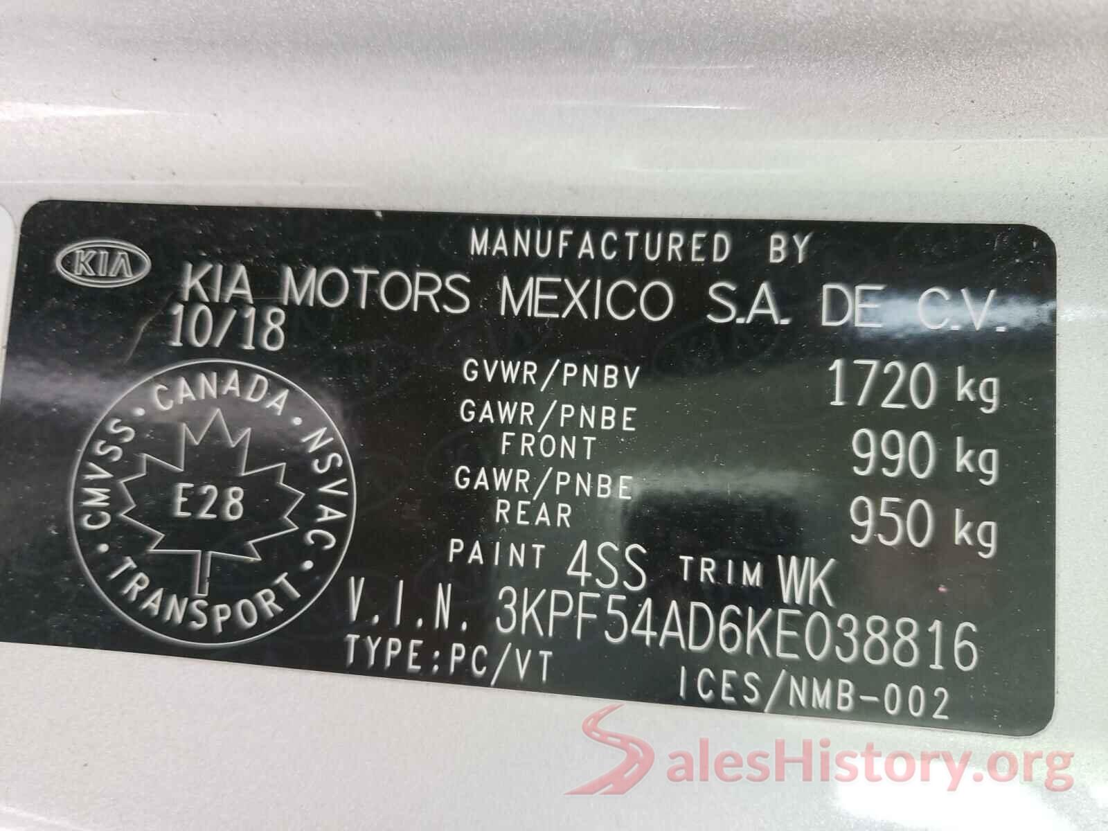 3KPF54AD6KE038816 2019 KIA FORTE