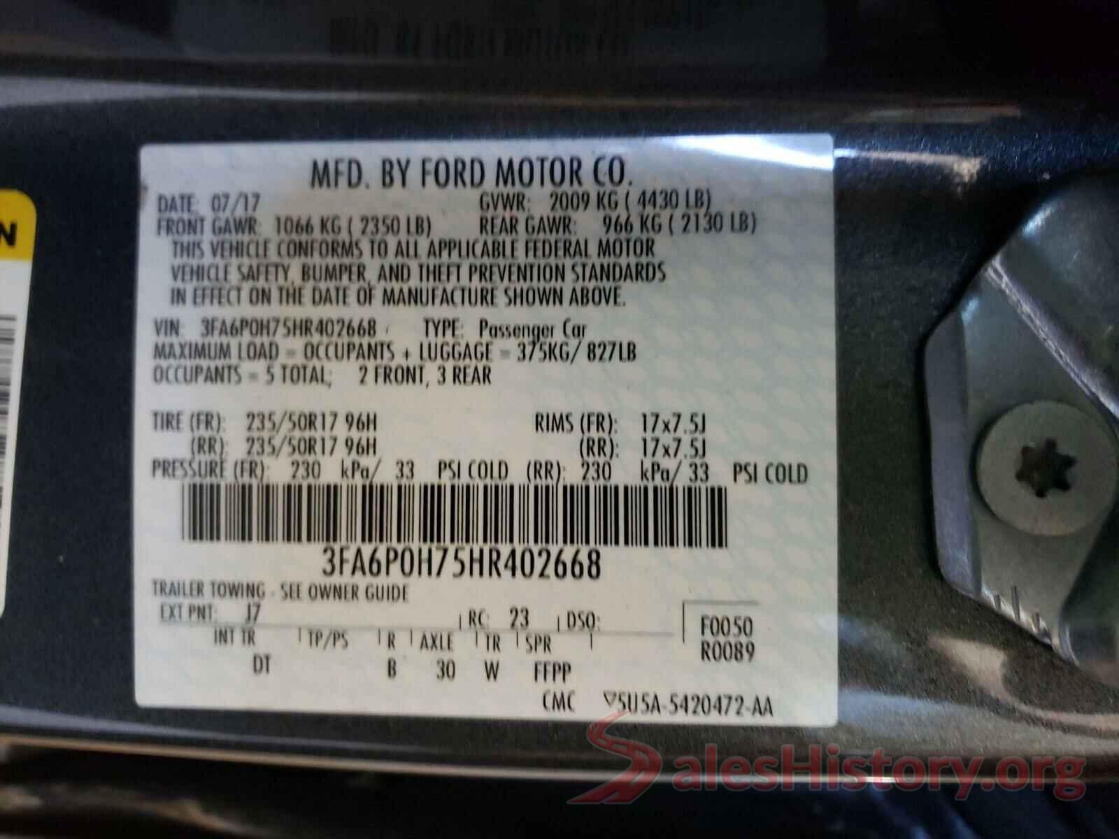 3FA6P0H75HR402668 2017 FORD FUSION