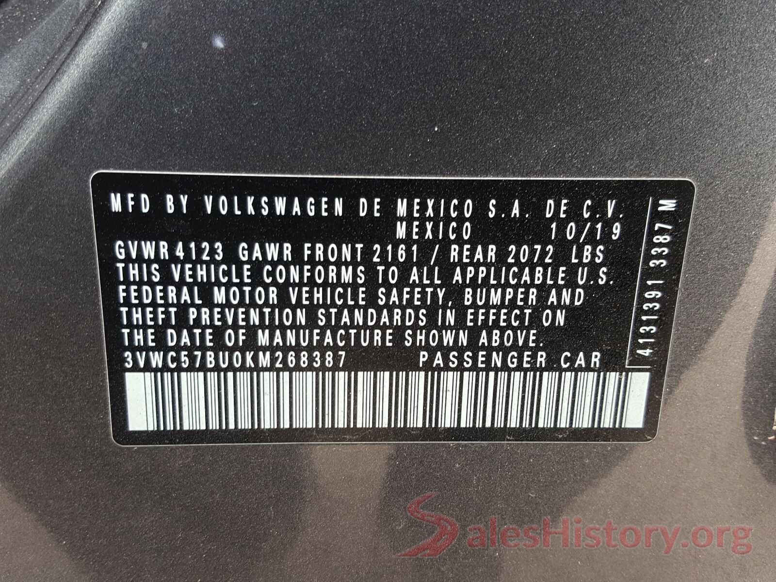 3VWC57BU0KM268387 2019 VOLKSWAGEN JETTA