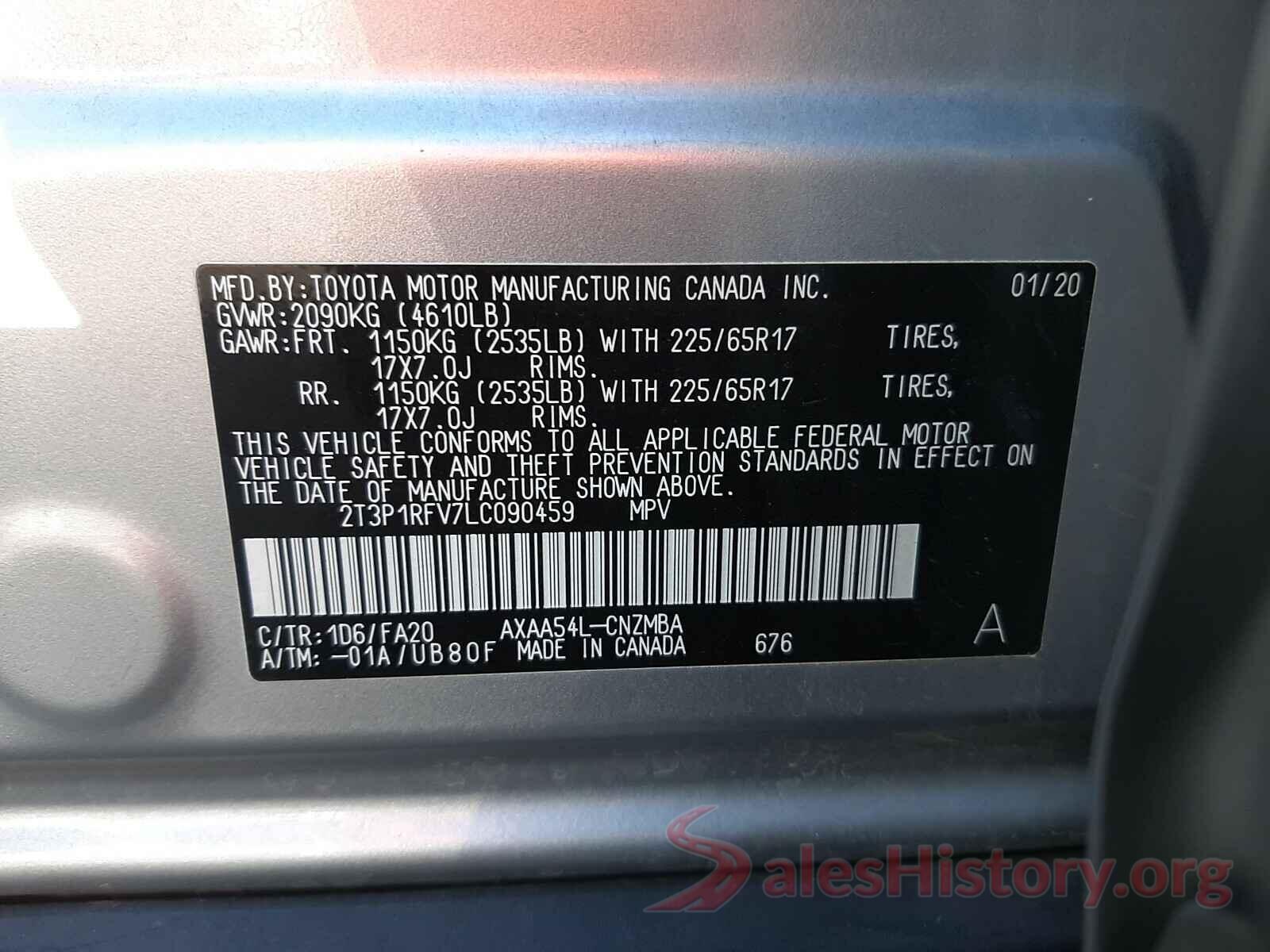 2T3P1RFV7LC090459 2020 TOYOTA RAV4