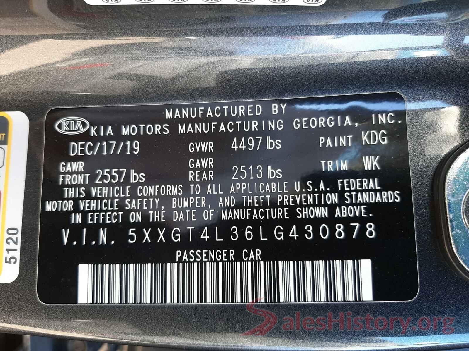 5XXGT4L36LG430878 2020 KIA OPTIMA