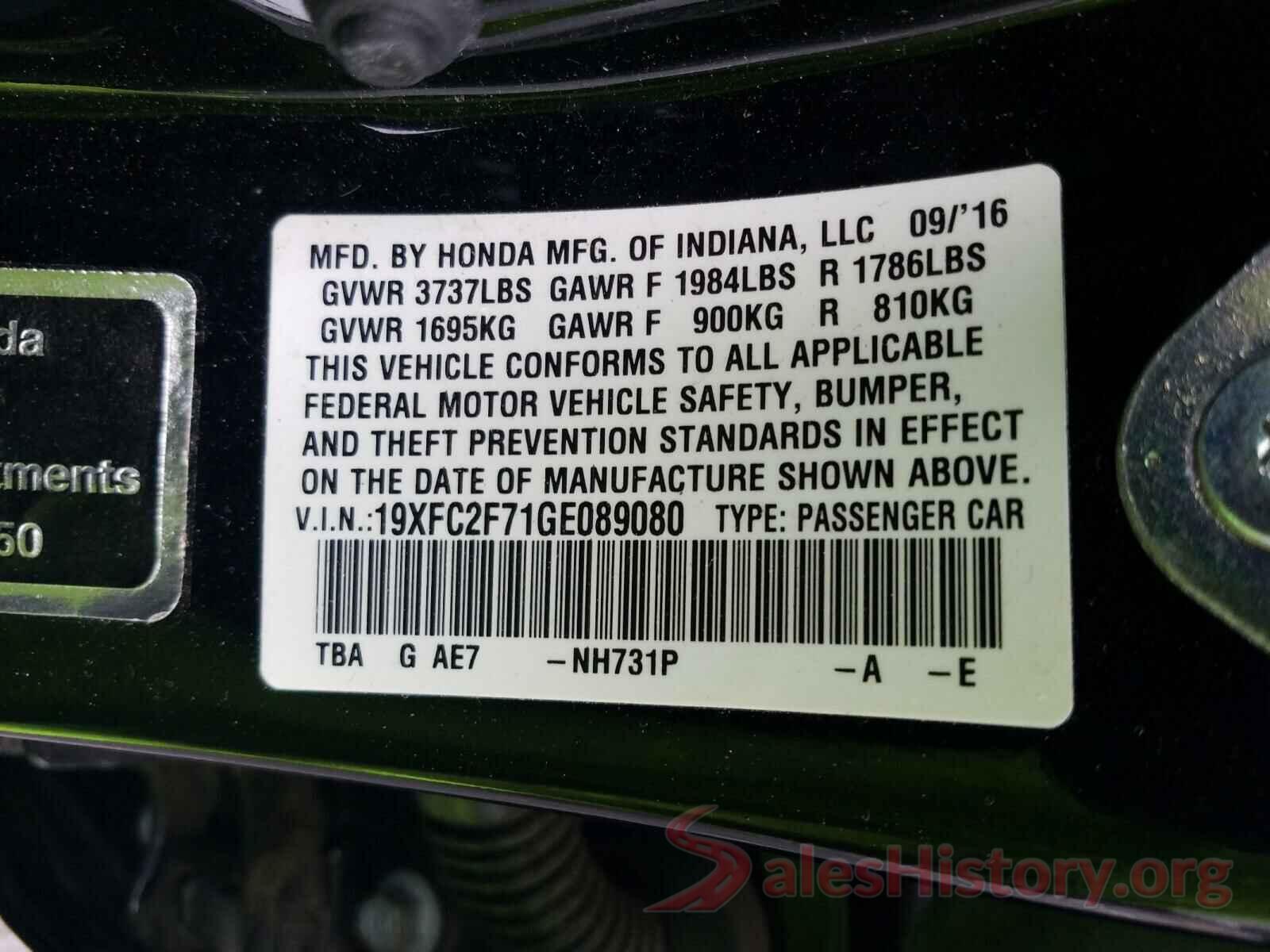 19XFC2F71GE089080 2016 HONDA CIVIC