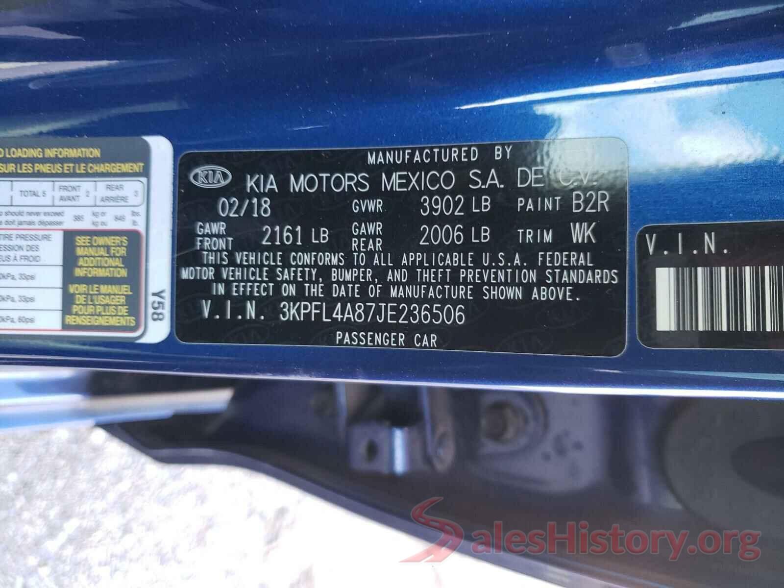 3KPFL4A87JE236506 2018 KIA FORTE