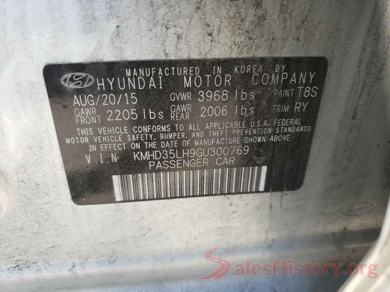 KMHD35LH9GU300769 2016 HYUNDAI ELANTRA