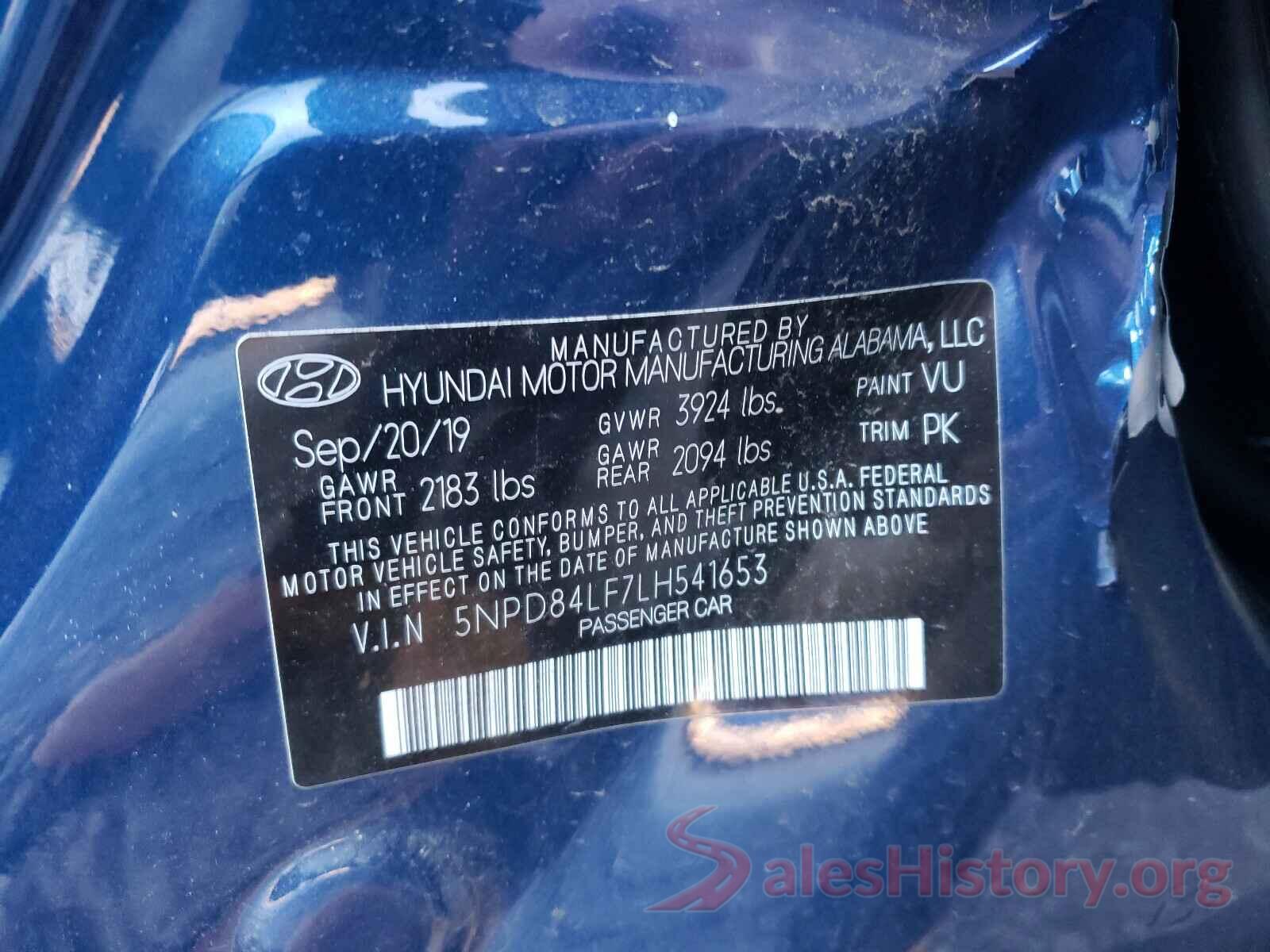 5NPD84LF7LH541653 2020 HYUNDAI ELANTRA